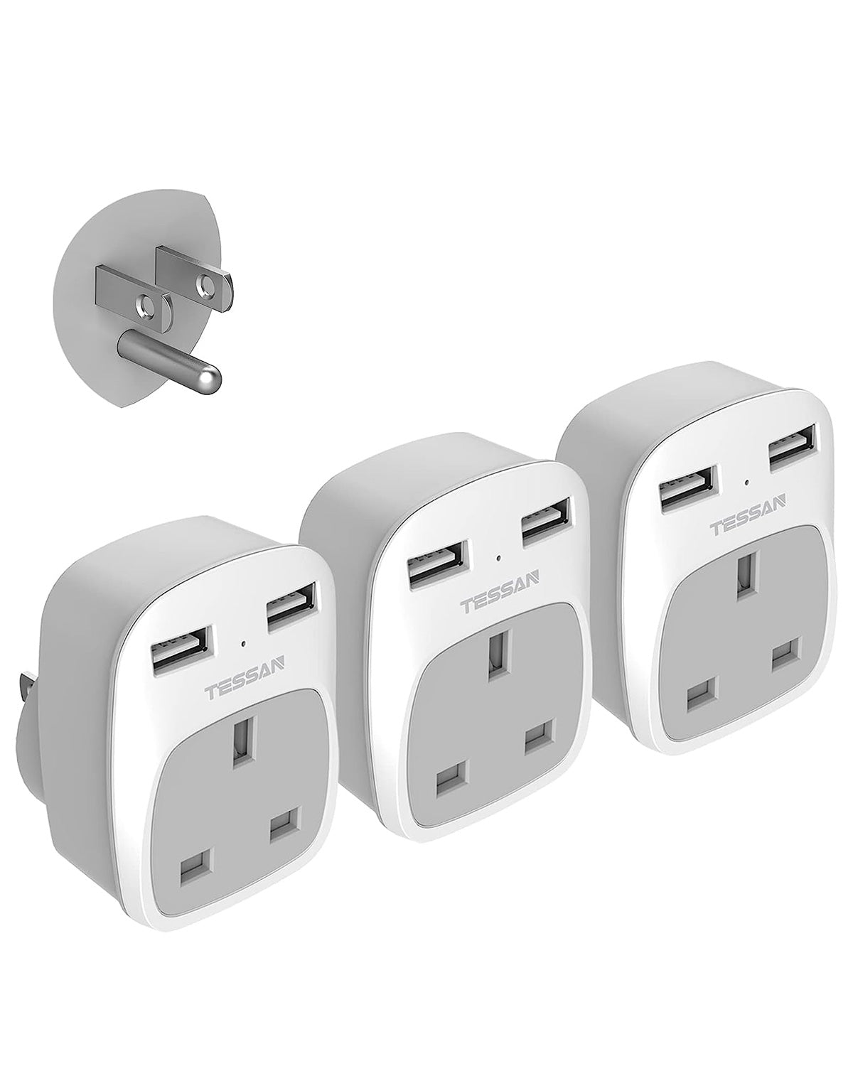 UK to USA Plug Adapter with 2 USB 3 Pack