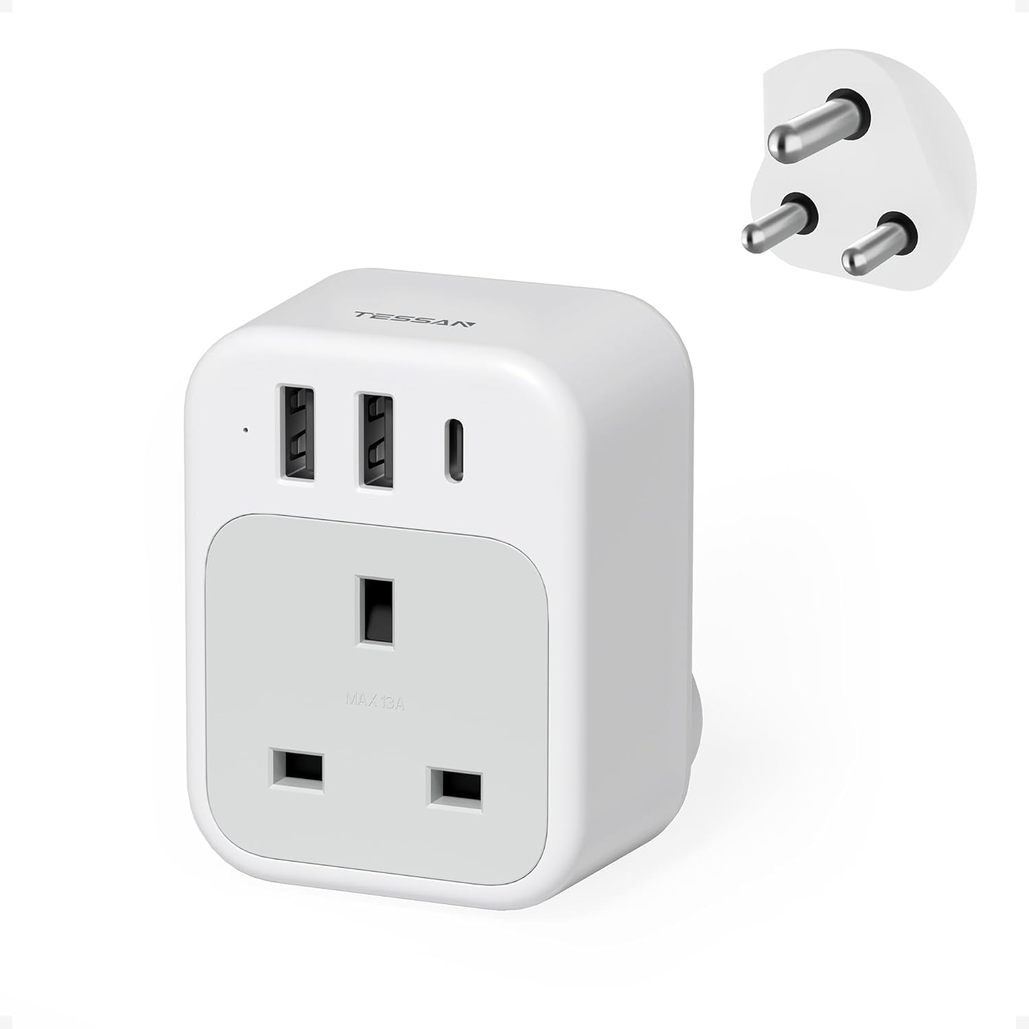 TESSAN 4-Port South Africa Adapter with USB C