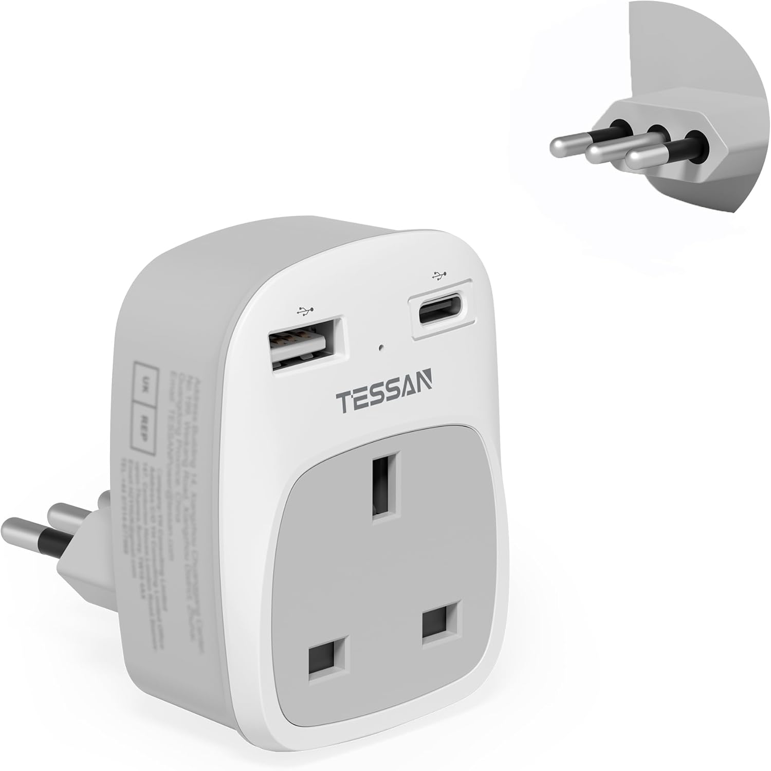 TESSAN 4-in-1 UK to Italy USB-C Adapter