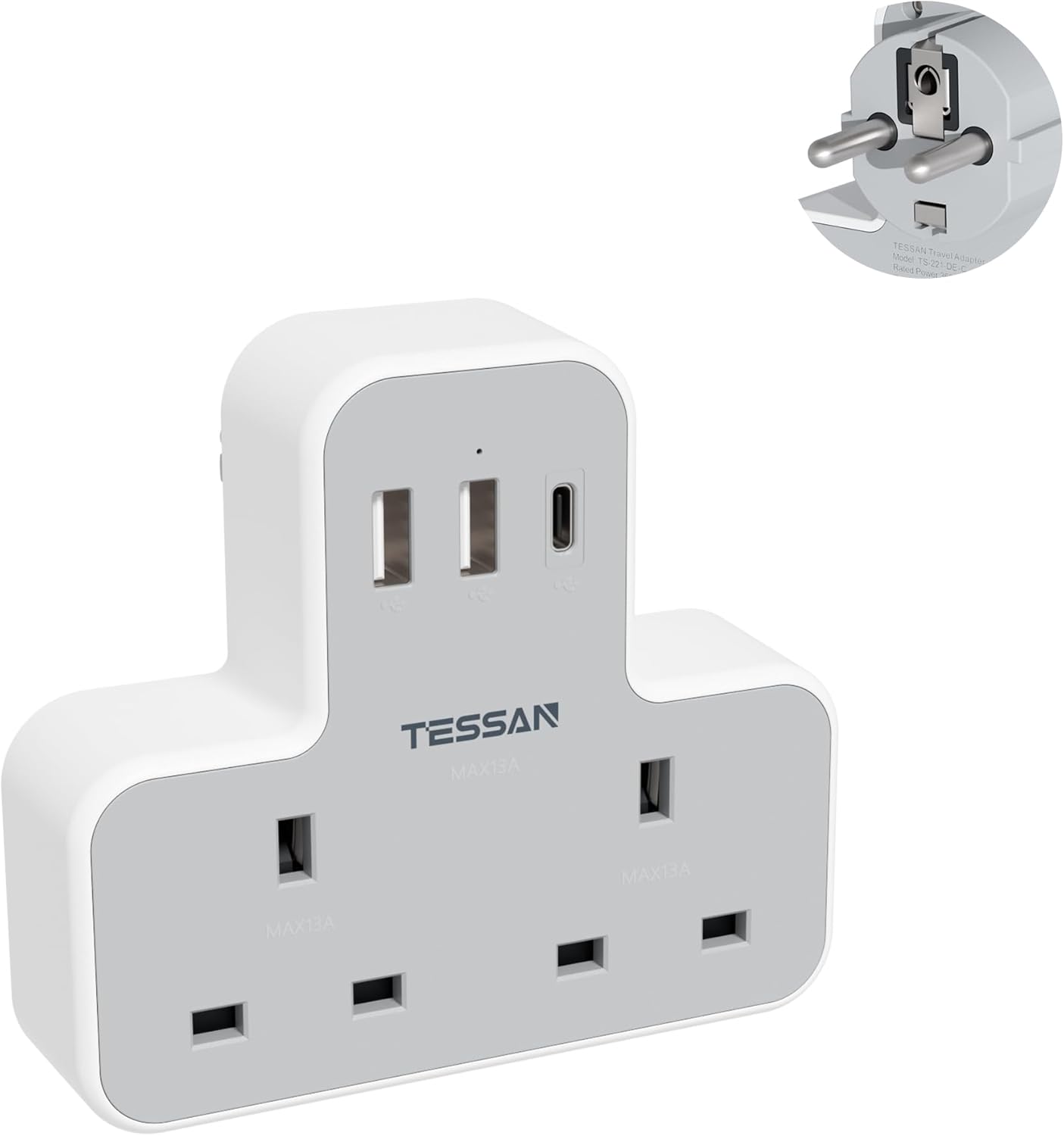 TESSAN 5-in-1 UK to Europe Adapter with USB-C