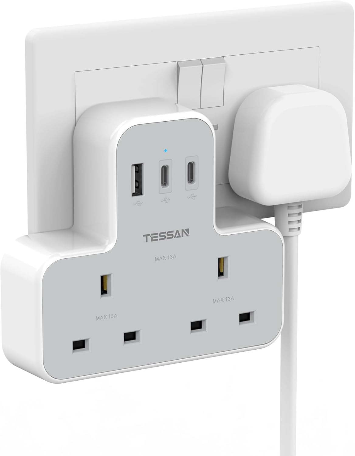 TESSAN Double Plug Extension Socket with Fast Charger