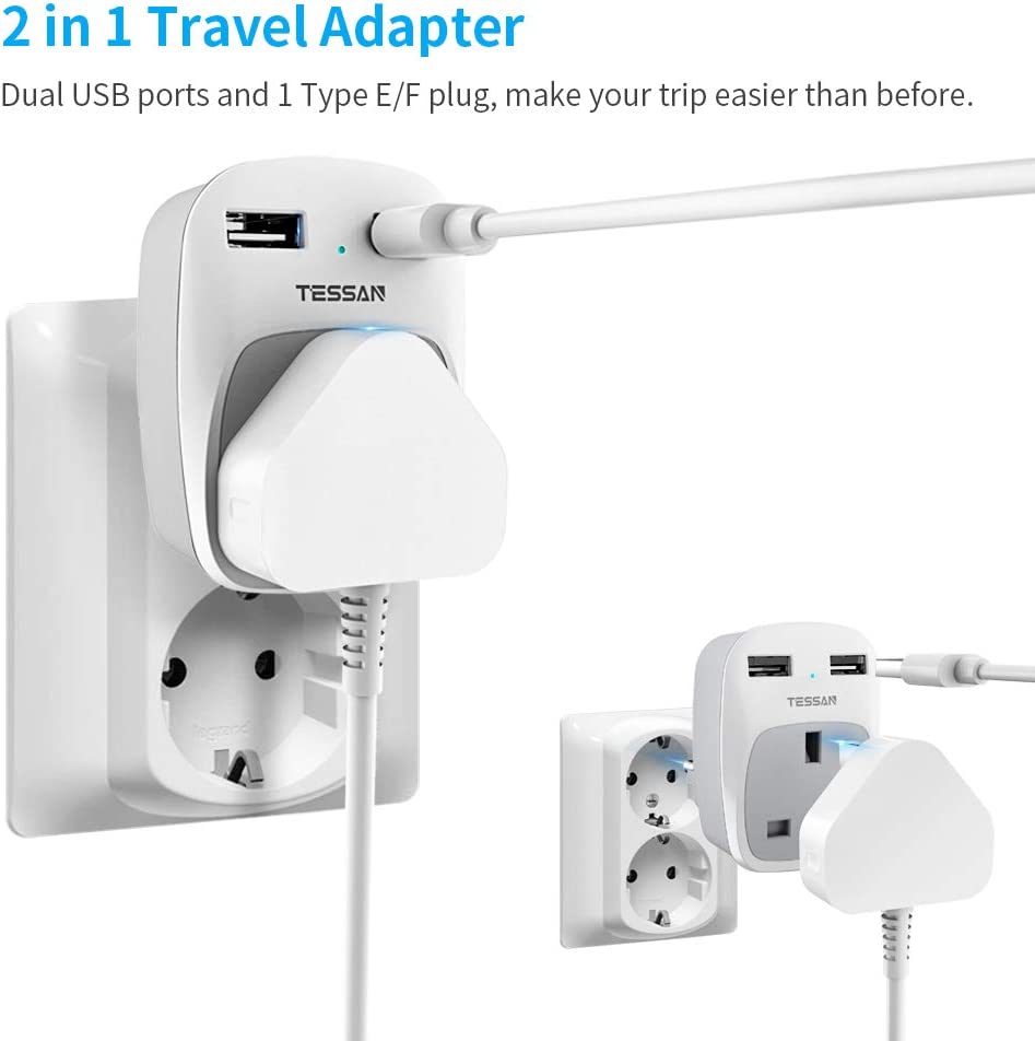 UK to European Travel Adapter 2 Pack