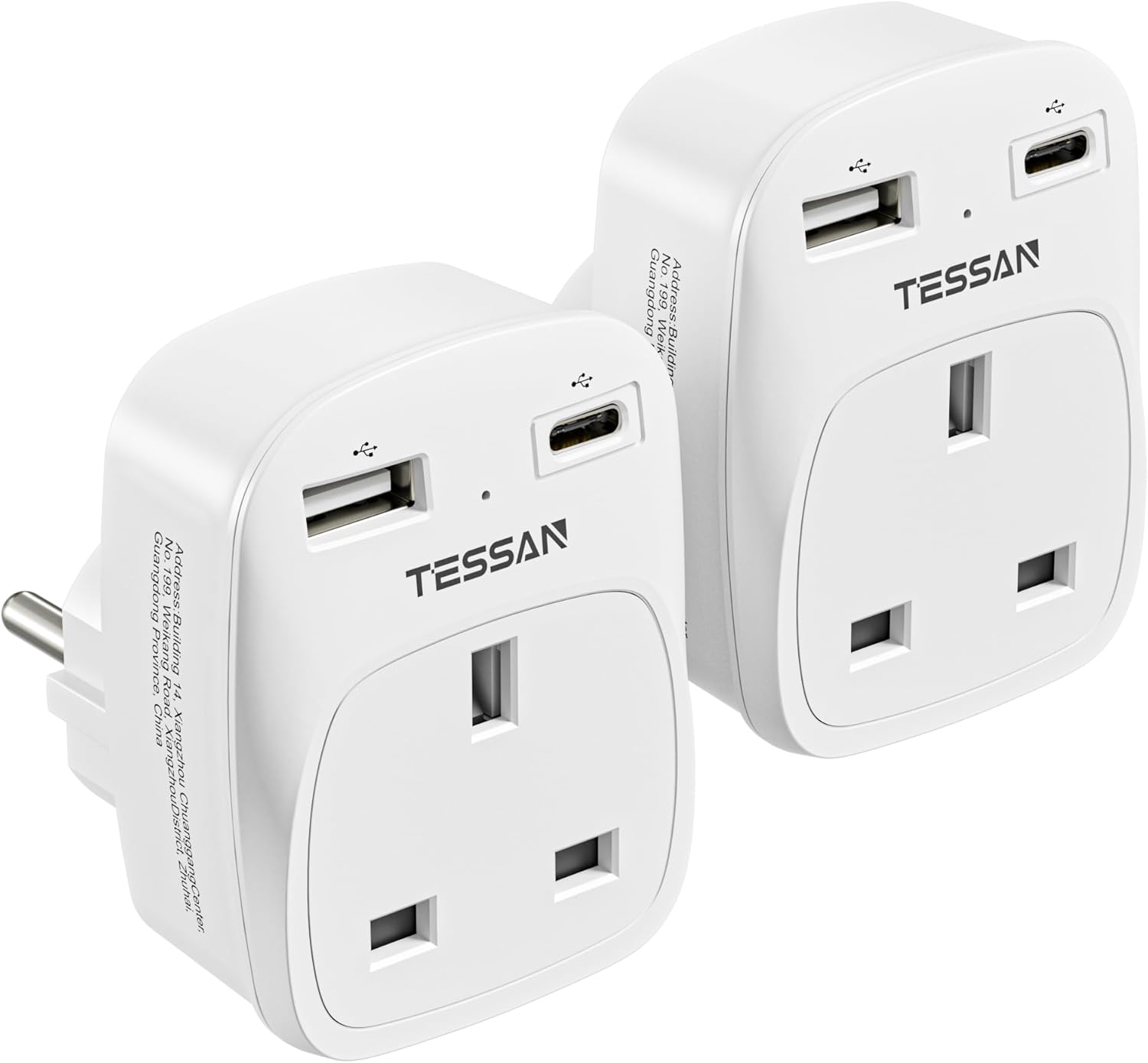 TESSAN 3-in-1 UK to Europe Adapter with USB-C