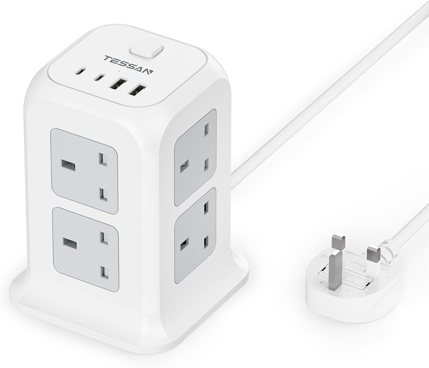 TESSAN 8 Way Tower Extension Lead with USB C Slots
