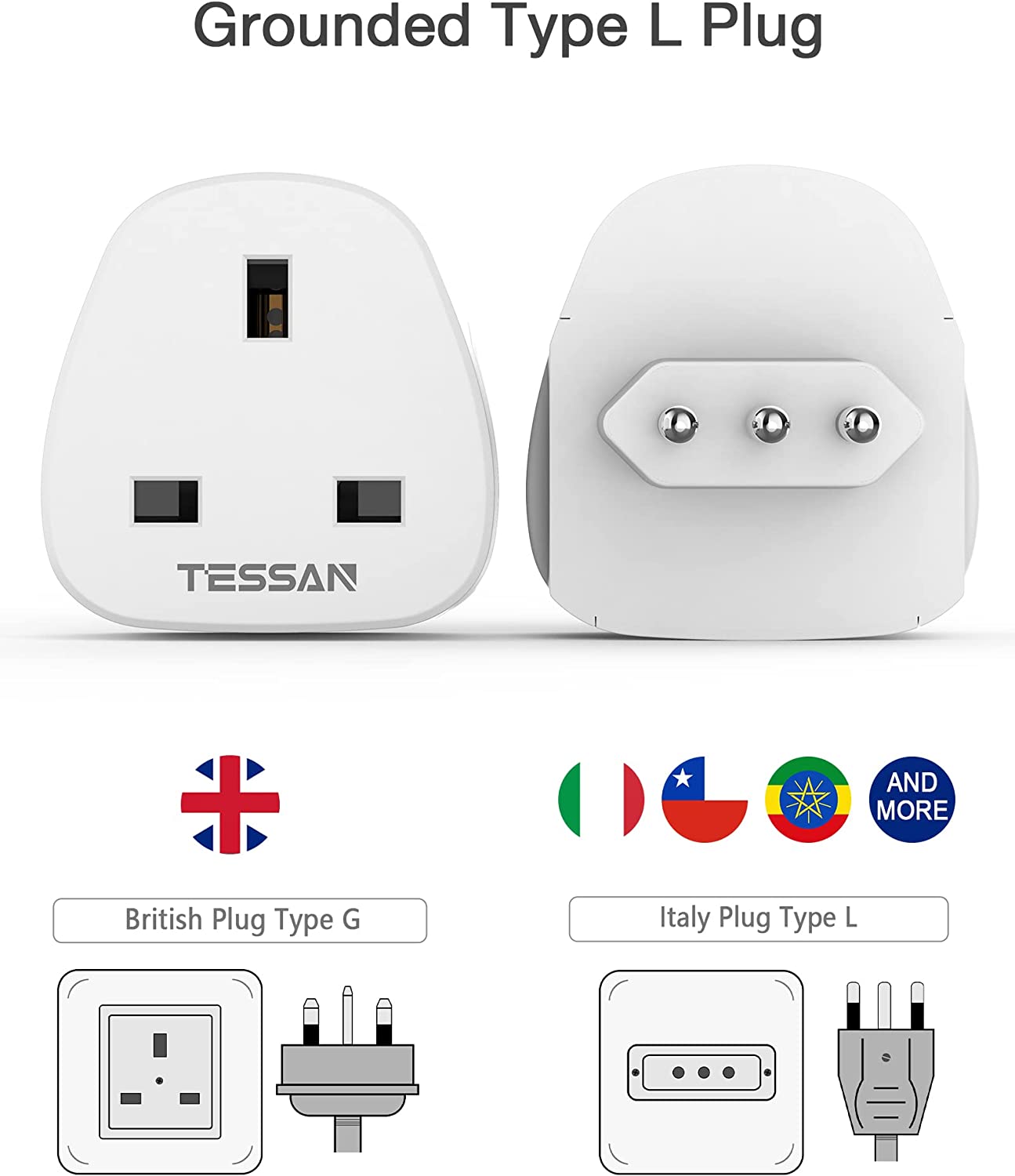 UK to Italy Plug Adapter 2 Pack