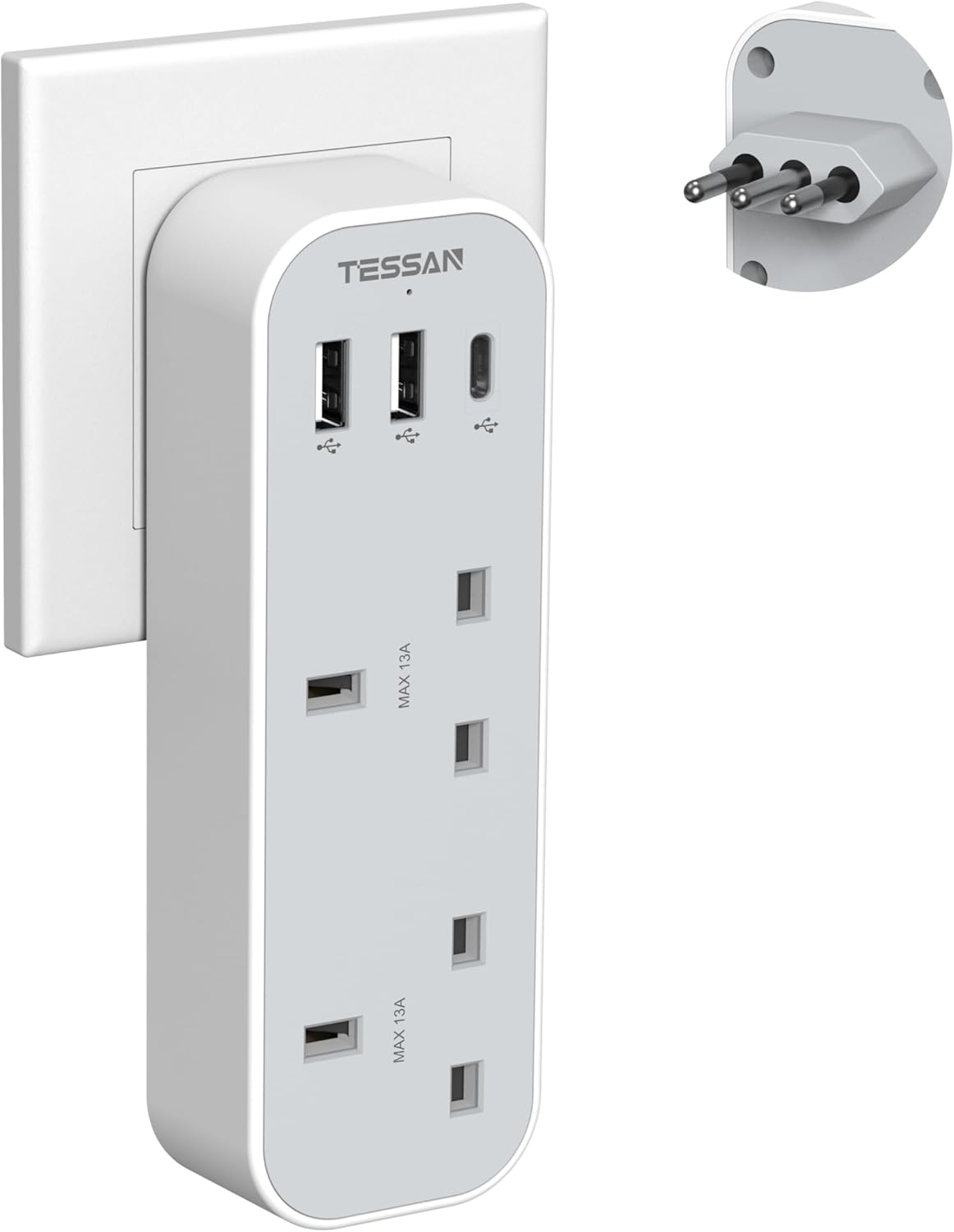 TESSAN 5-in-1 UK to Italy Adapter with USB-C