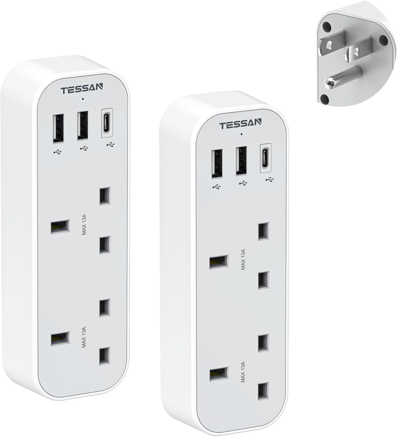 TESSAN 5-Port UK to US Adapter with USB-C