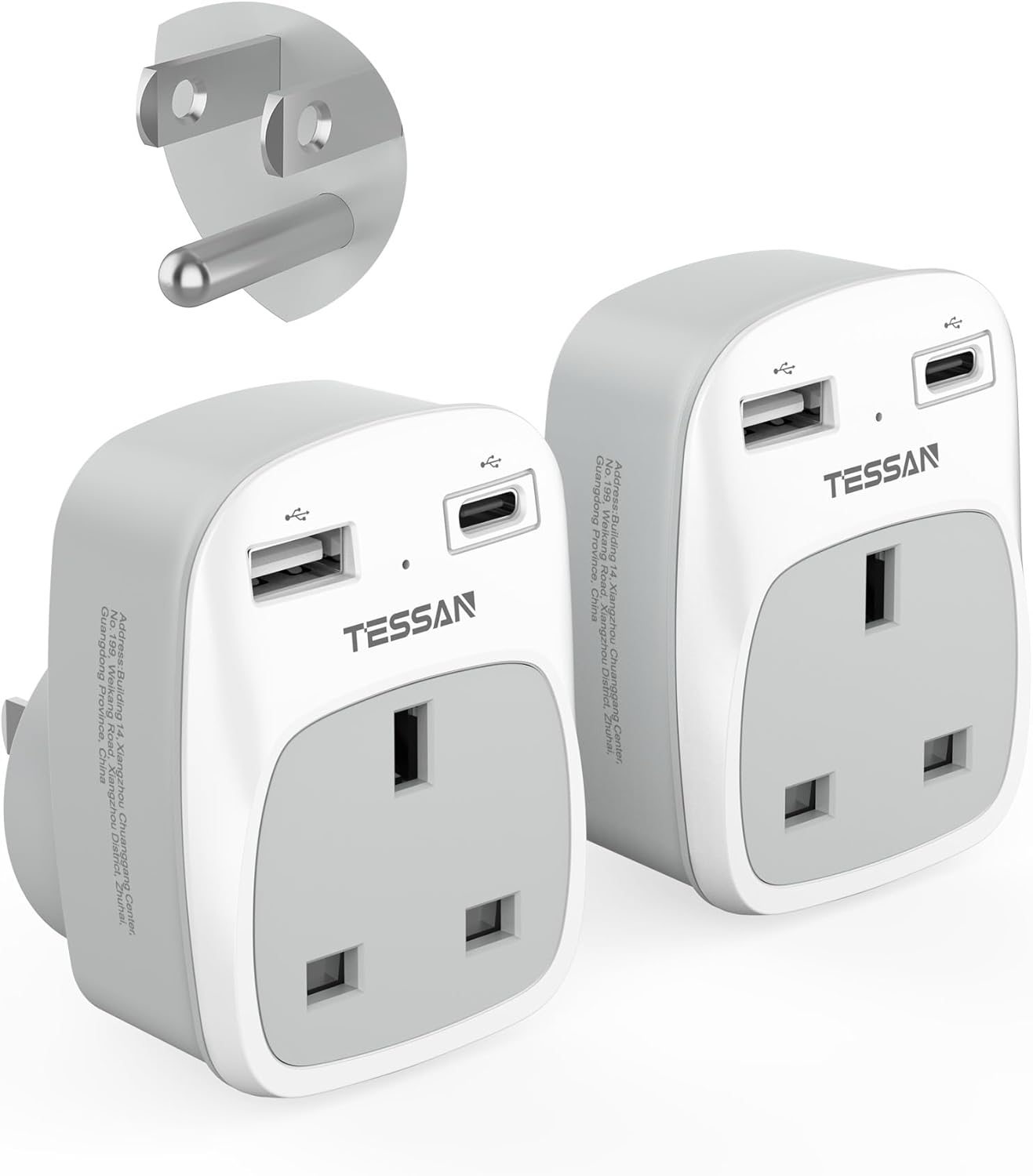 TESSAN 3-in-1 UK to US Adapter with USB