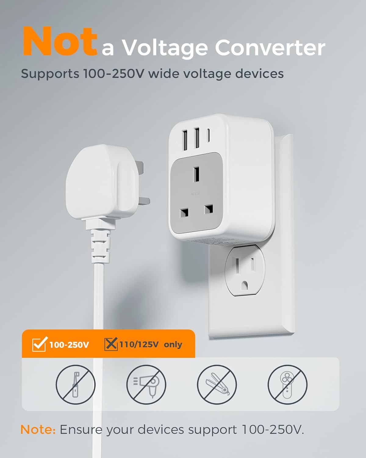 TESSAN 4-in-1 UK to US USB-C Adapter 2-Pack