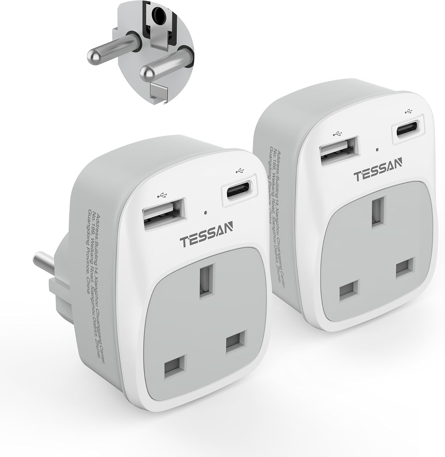 TESSAN 3-in-1 UK to Europe Adapter with USB-C