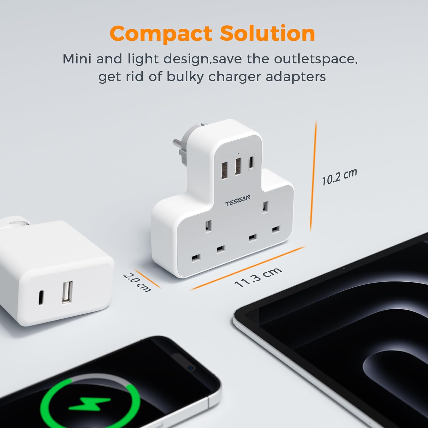 TESSAN 5-in-1 UK to Europe Adapter with USB-C