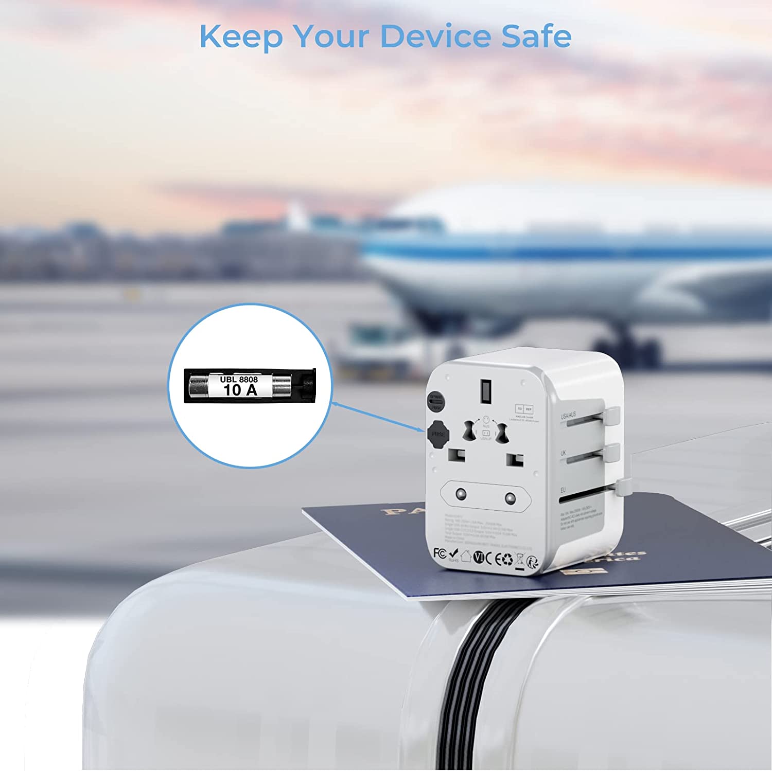 Worldwide Travel Plug Adaptor with  1 AC outlet 5 USB Ports
