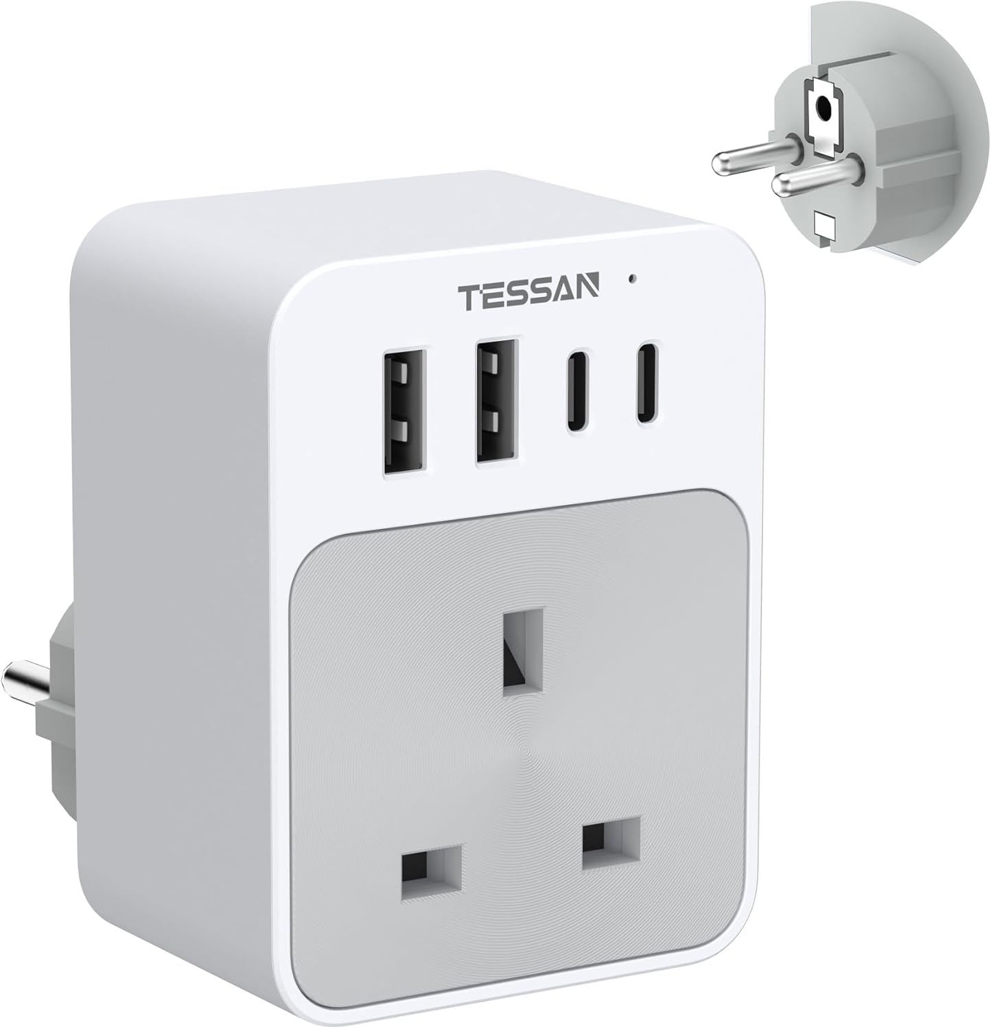 TESSAN UK to European Plug Adapter with USB Ports