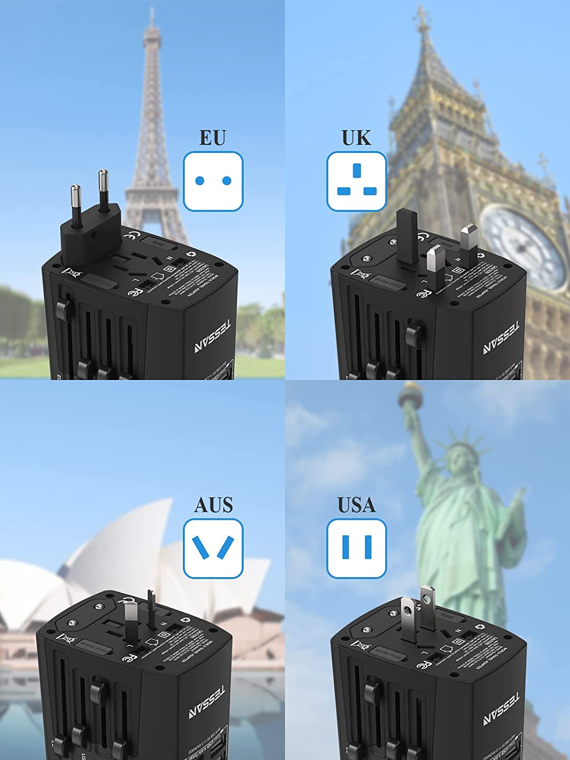 Universal Travel Adapter with 4 USB and 1 AC Socket