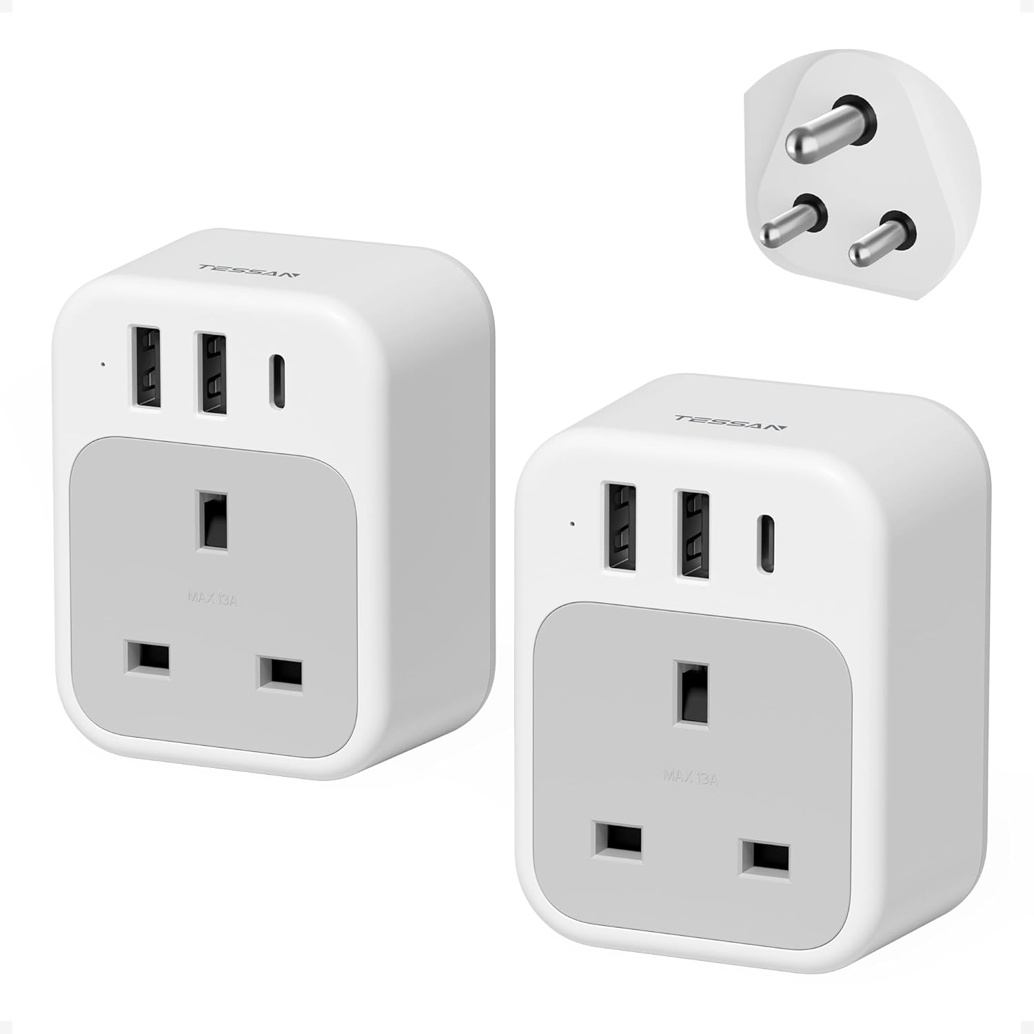 TESSAN 4-in-1 UK to India USB-C Adapter