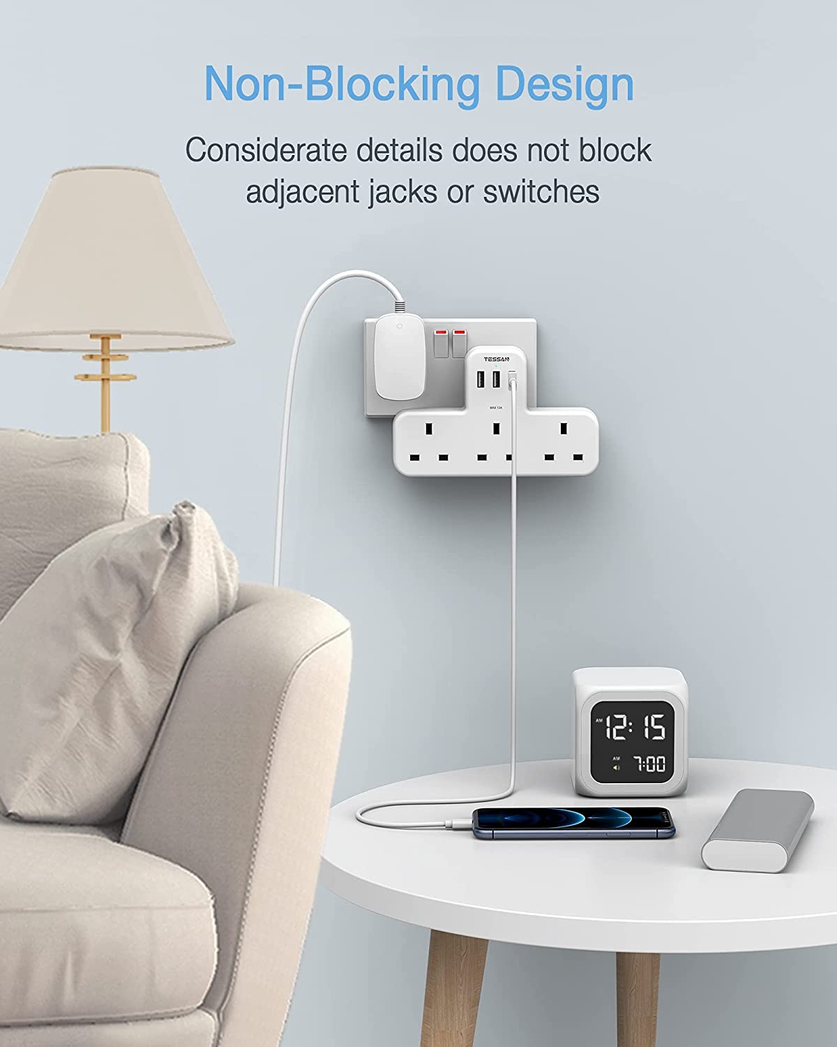 Extension Plug with 3 AC Outlets and 3 USB Ports
