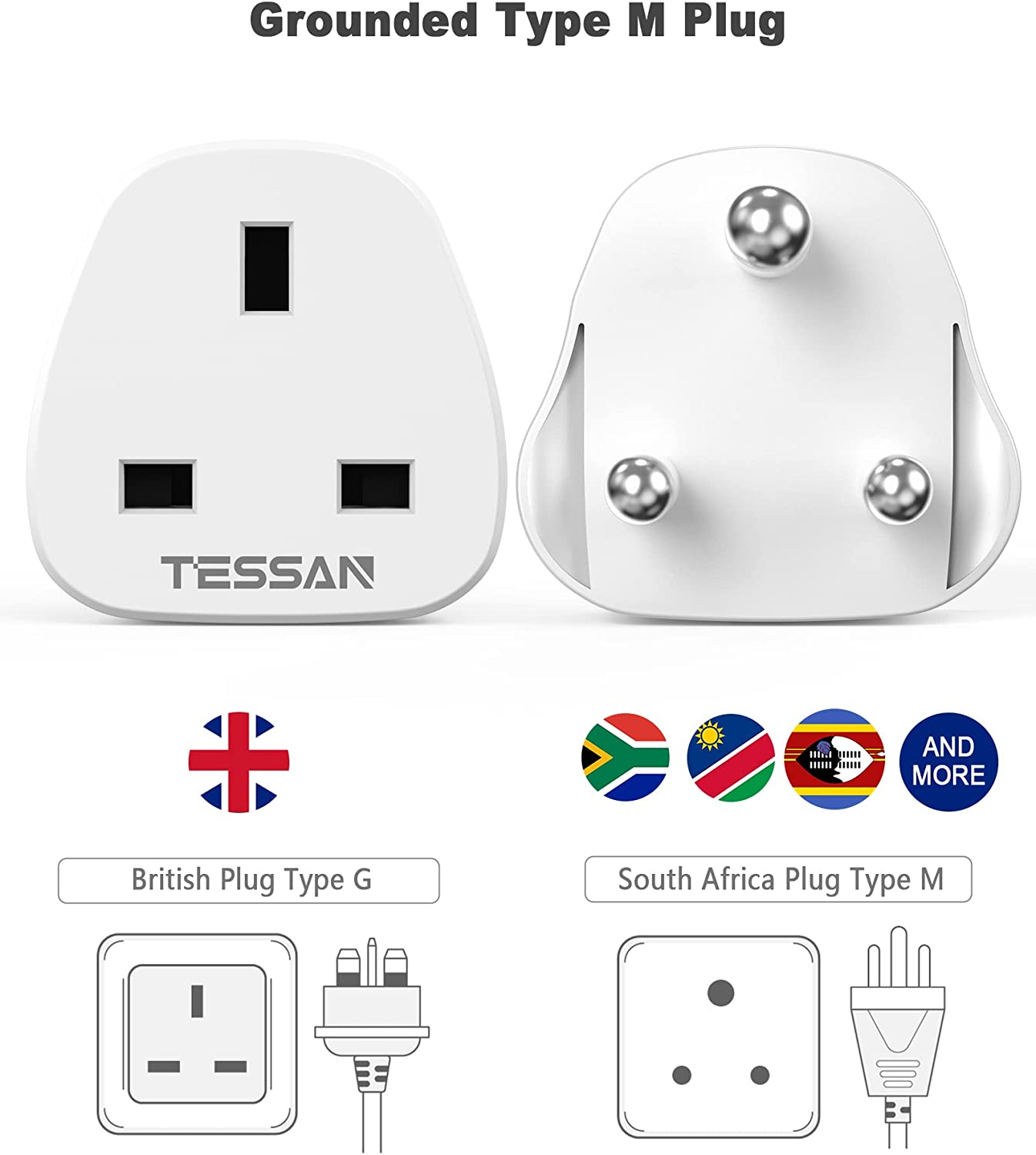 UK to South Africa Plug Adapter 2 Pack