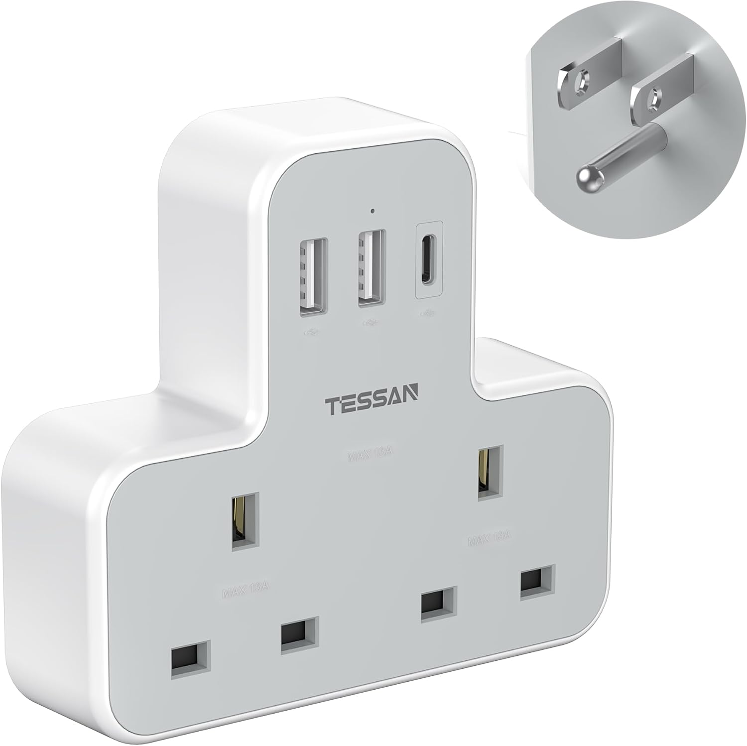 TESSAN 5-in-1 UK to US Adapter with USB-C
