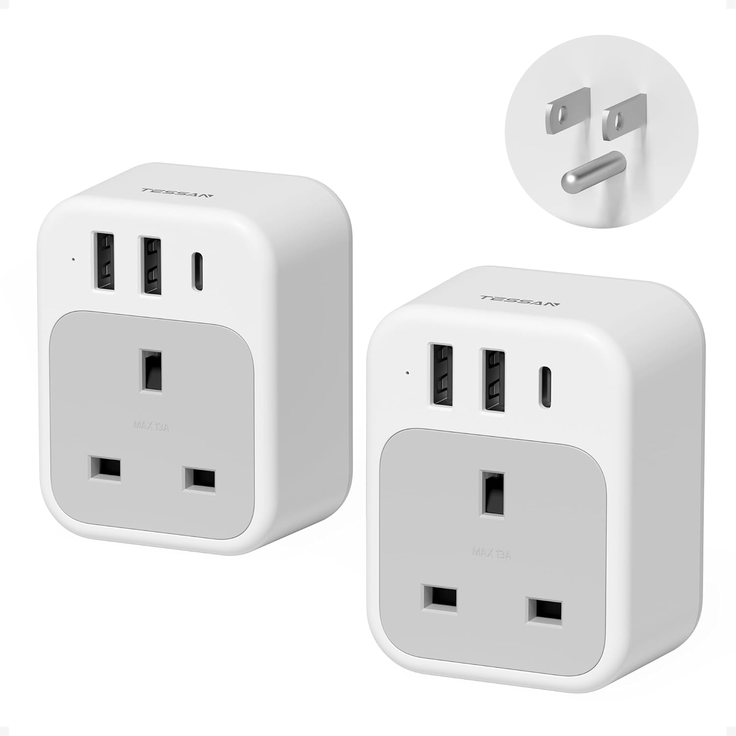 TESSAN 4-in-1 UK to US USB-C Adapter 2-Pack