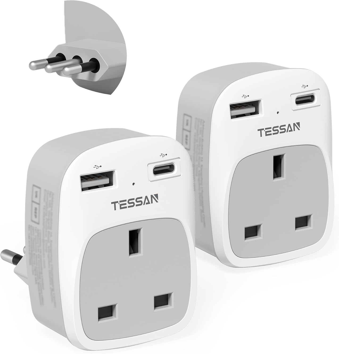 TESSAN 4-in-1 UK to Italy USB-C Adapter
