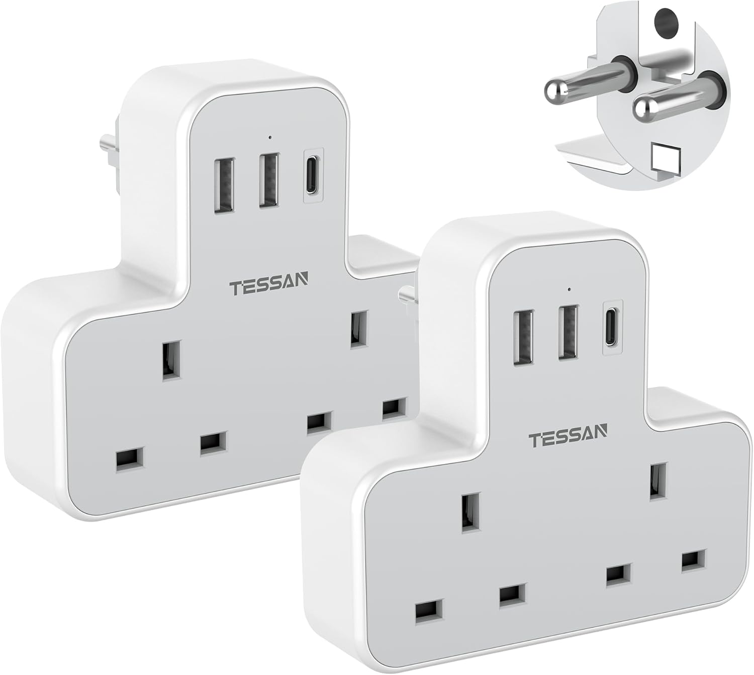 TESSAN 5-in-1 UK to Europe Adapter with USB-C