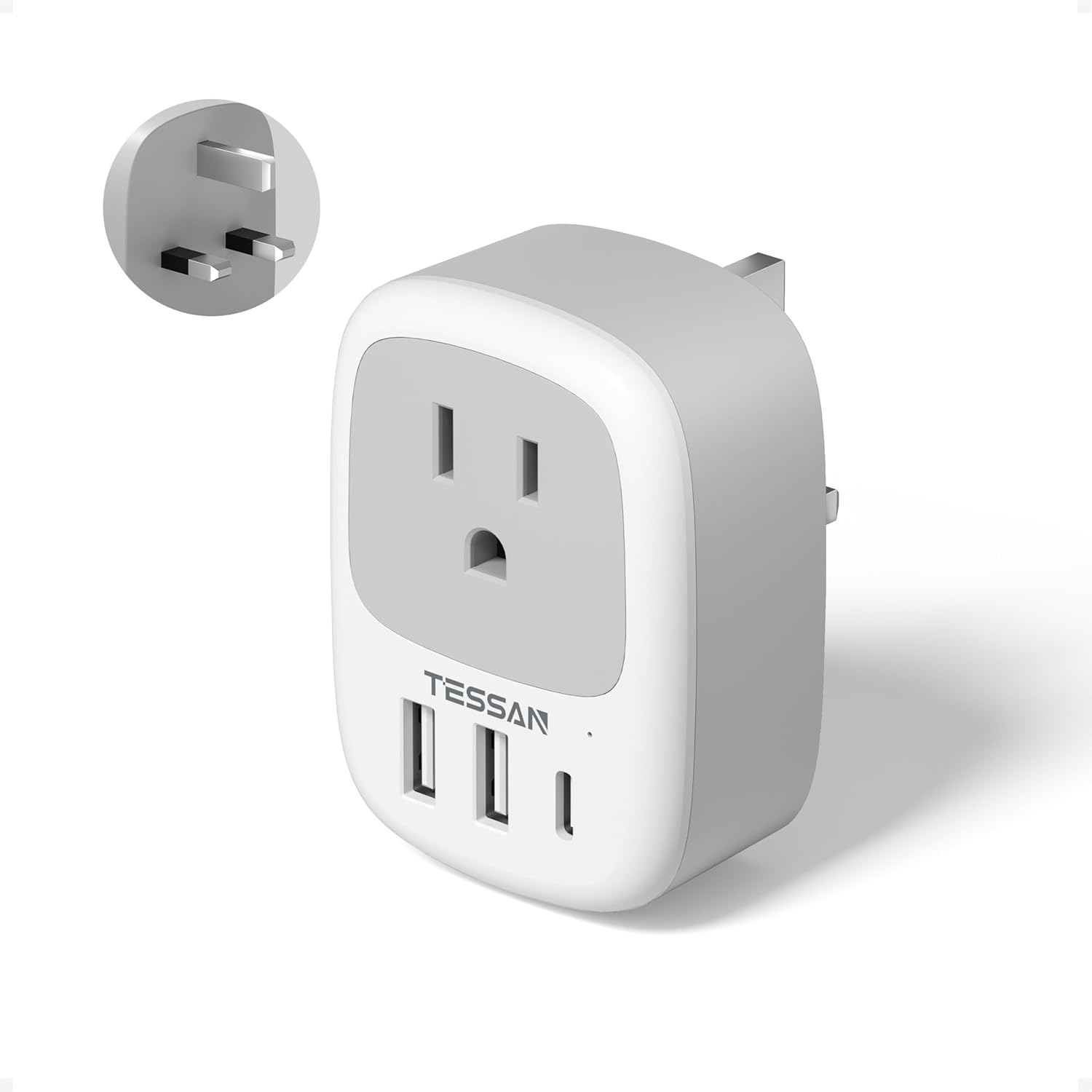 TESSAN 4-in-1 US to UK Adapter with USB-C