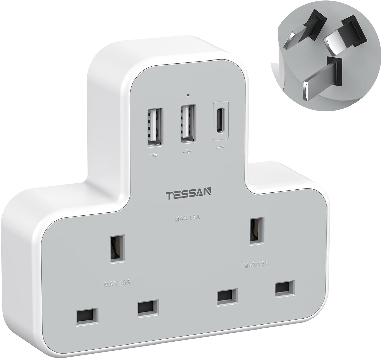 TESSAN 5-in-1 UK to Australia Plug Adapter with USB C