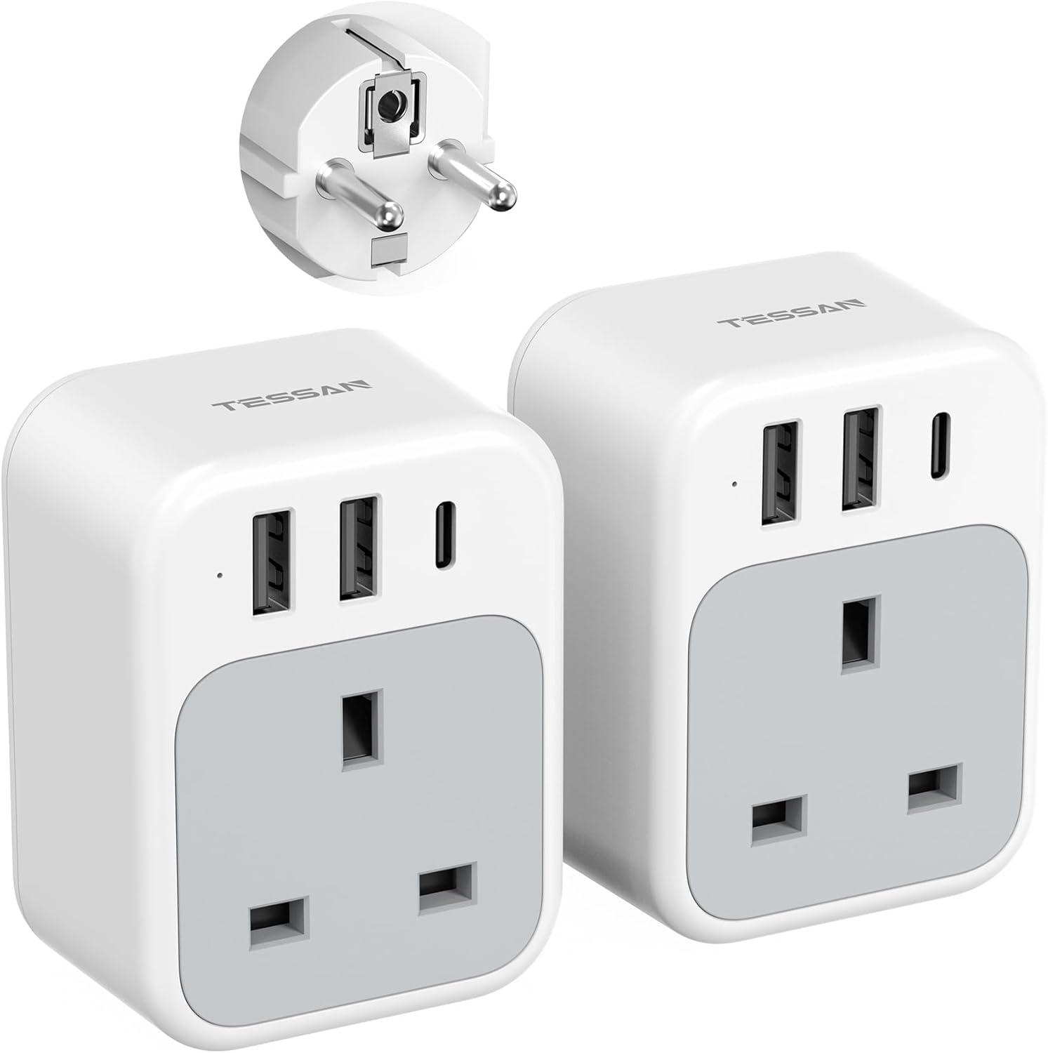 TESSAN UK to European Plug Adapter with USB Ports