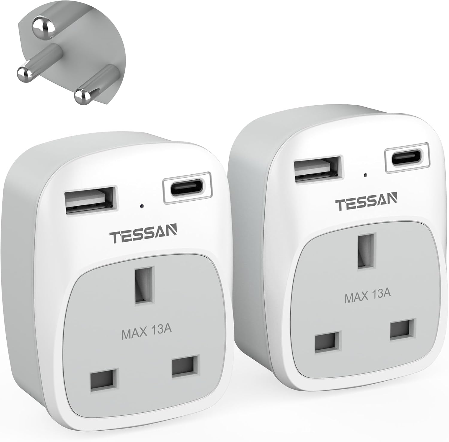 TESSAN 3-in-1 UK to India USB Adapter