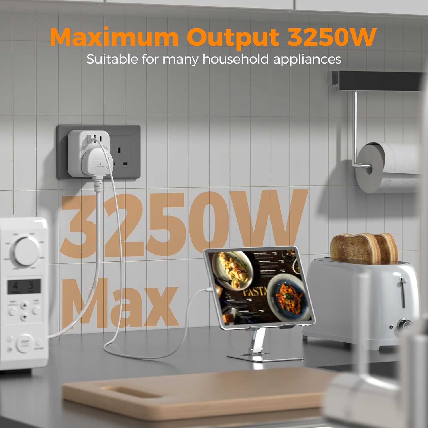 TESSAN UK Plug Extension Socket with 3 USB Ports