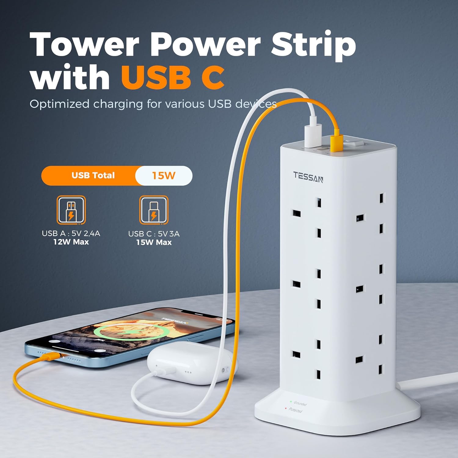 TESSAN 12 Way Multi Plug Adaptor with Switch