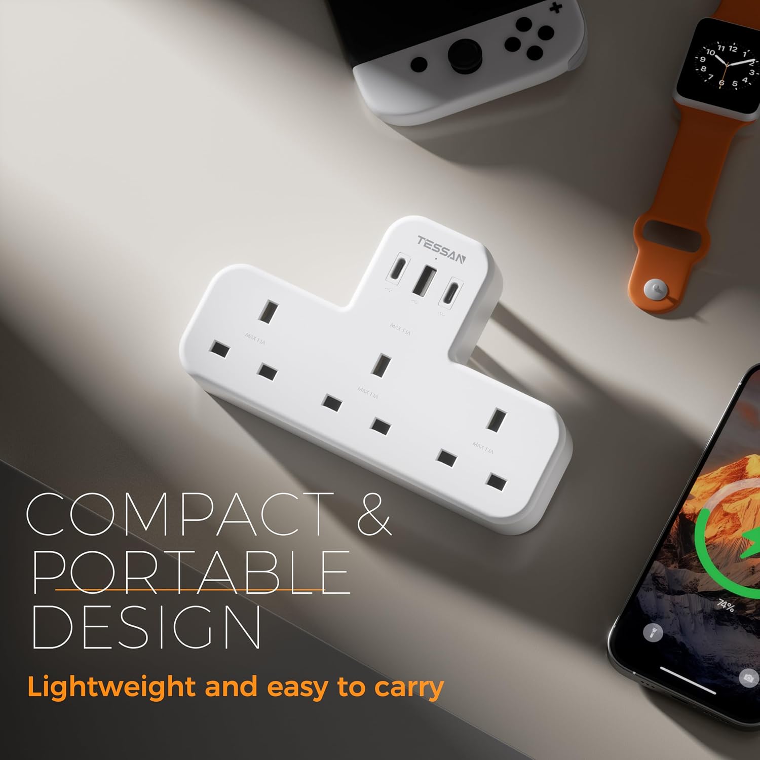 TESSAN UK Plug Extension Socket with 3 USB