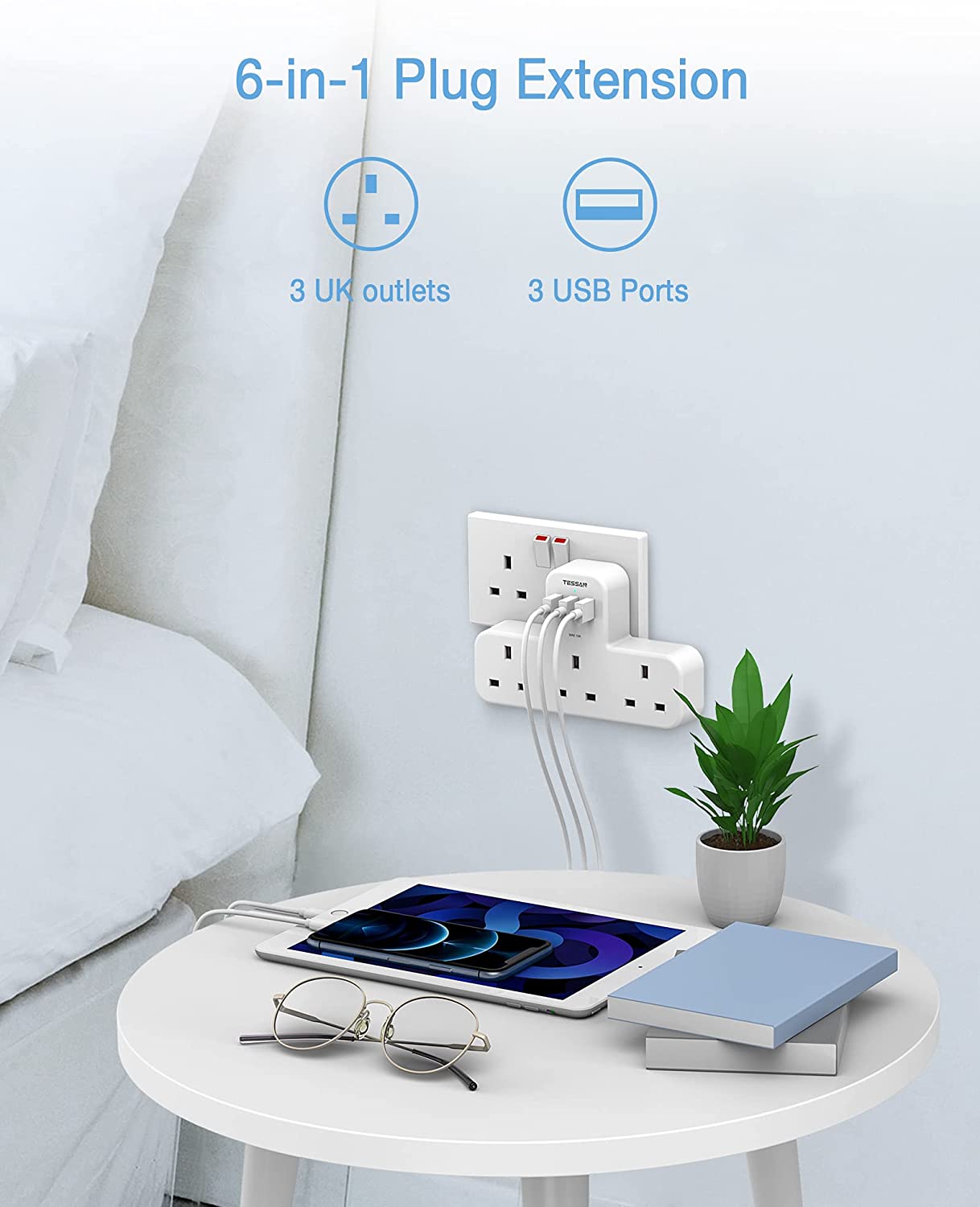 Extension Plug with 3 AC Outlets and 3 USB Ports
