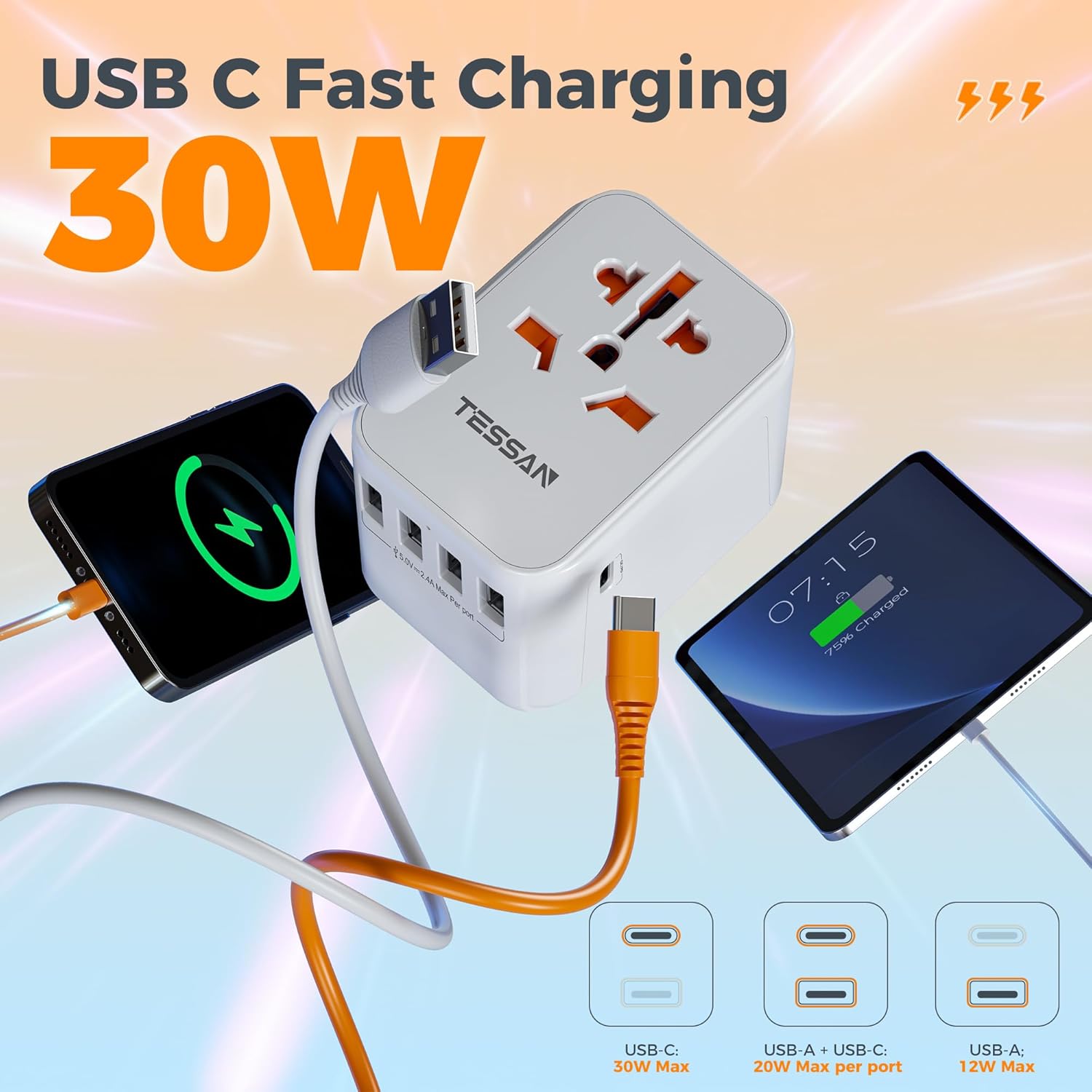 TESSAN 5-Port USB International Universal Travel Adapter