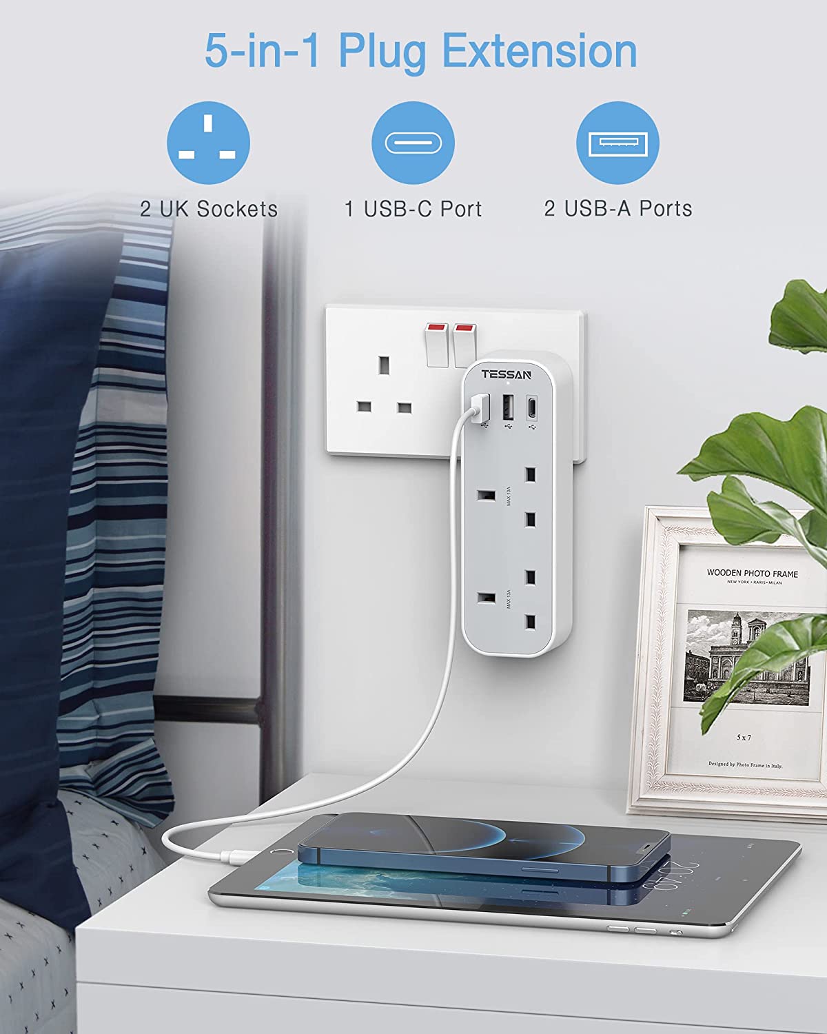 Multi Plug Extension Double Plug Adaptor 3 USB slot