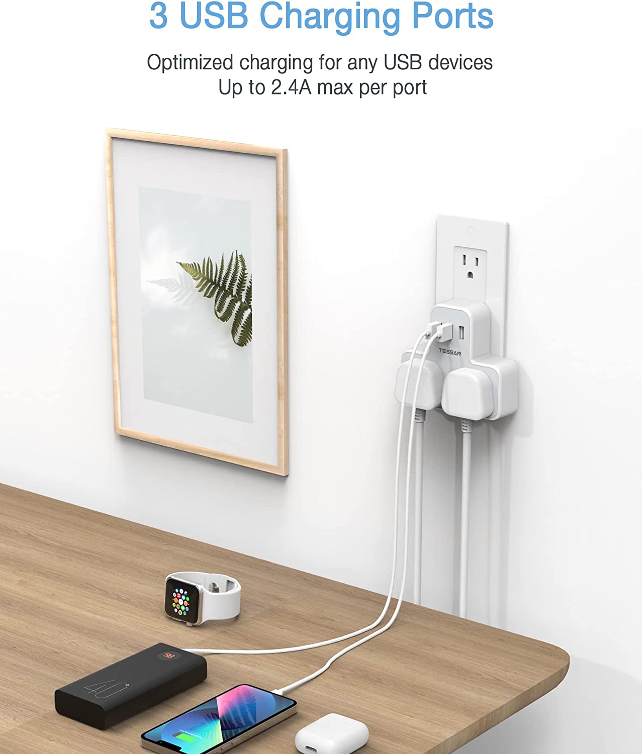 UK To USA Travel Adapter with 2 AC outlets 3 USB Ports