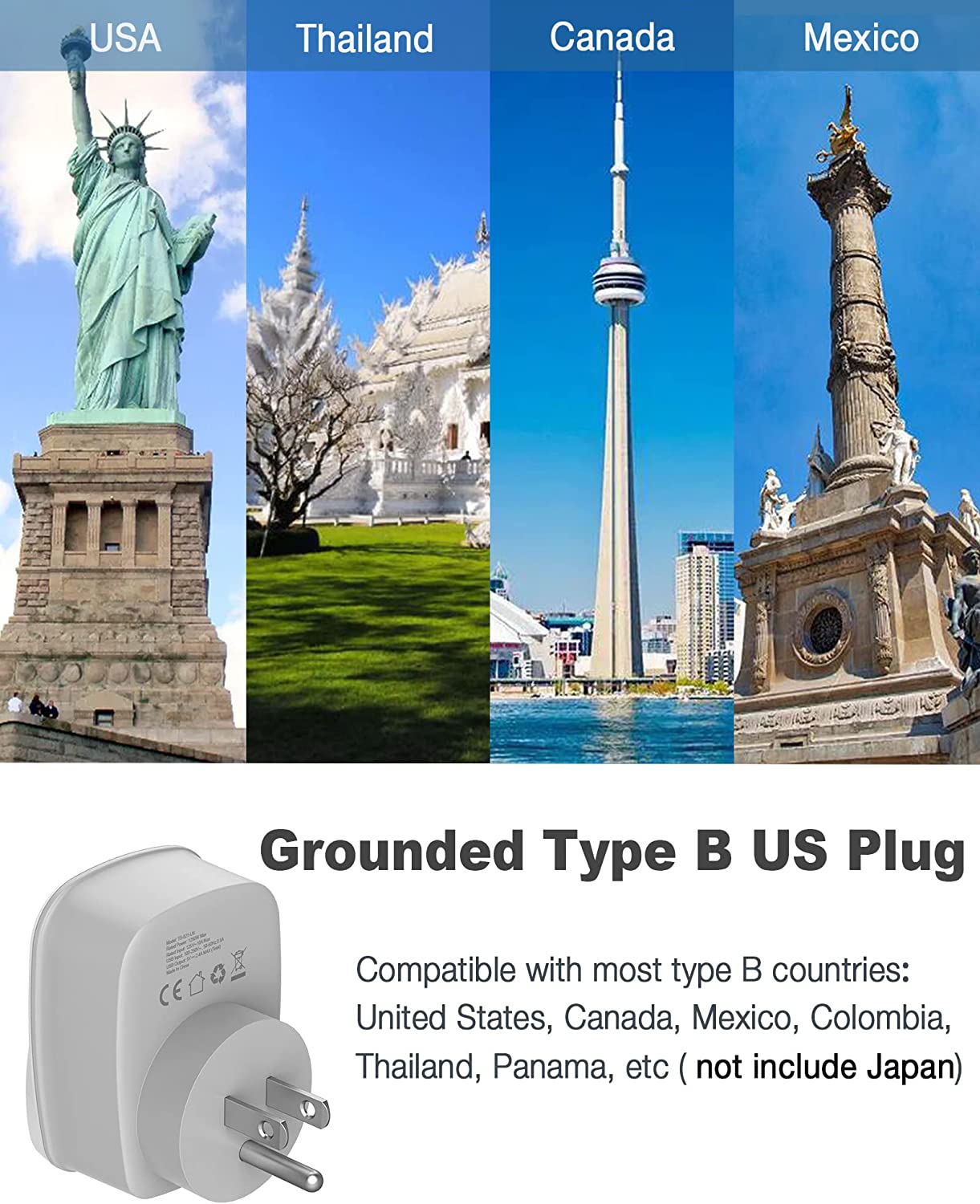 UK to USA Plug Adapter with 2 USB 3 Pack