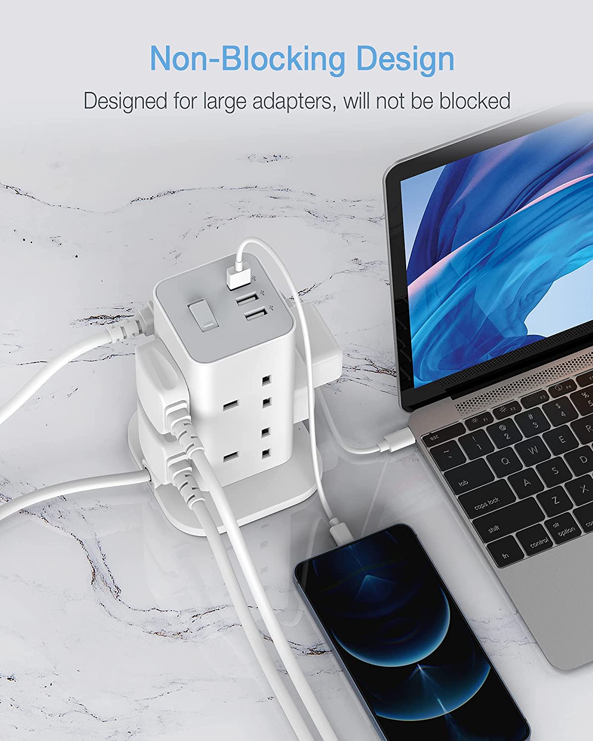Power Strip Tower 3M Extension Cable 8 Way 3 USB Ports