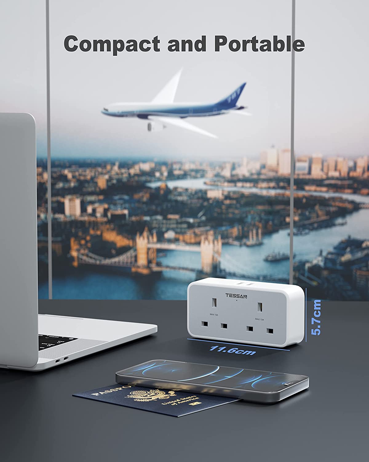UK To European with 2 USB Ports