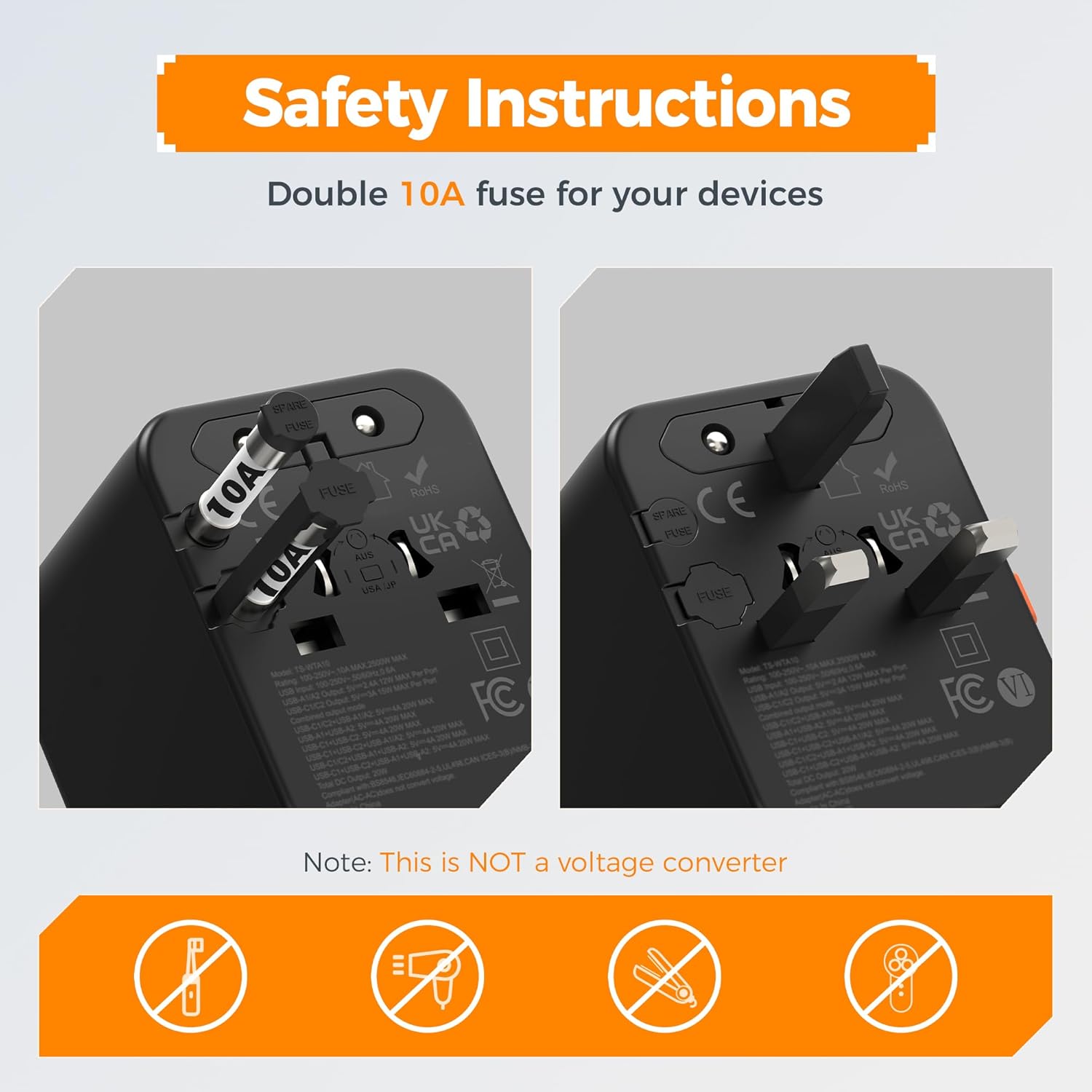 TESSAN 4-Port USB Worldwide Universal Travel Adapter