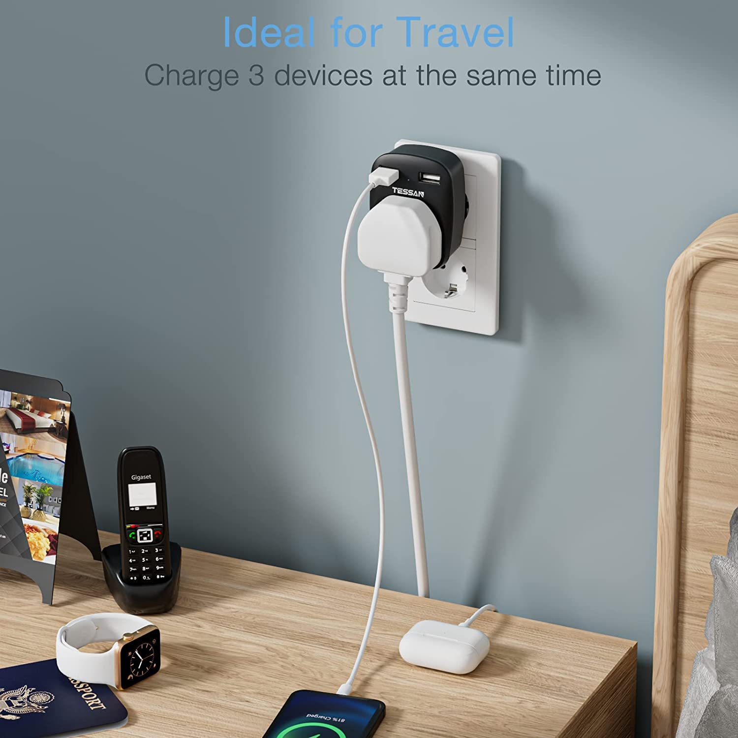 UK To European Travel Adapter with 2 USB Ports