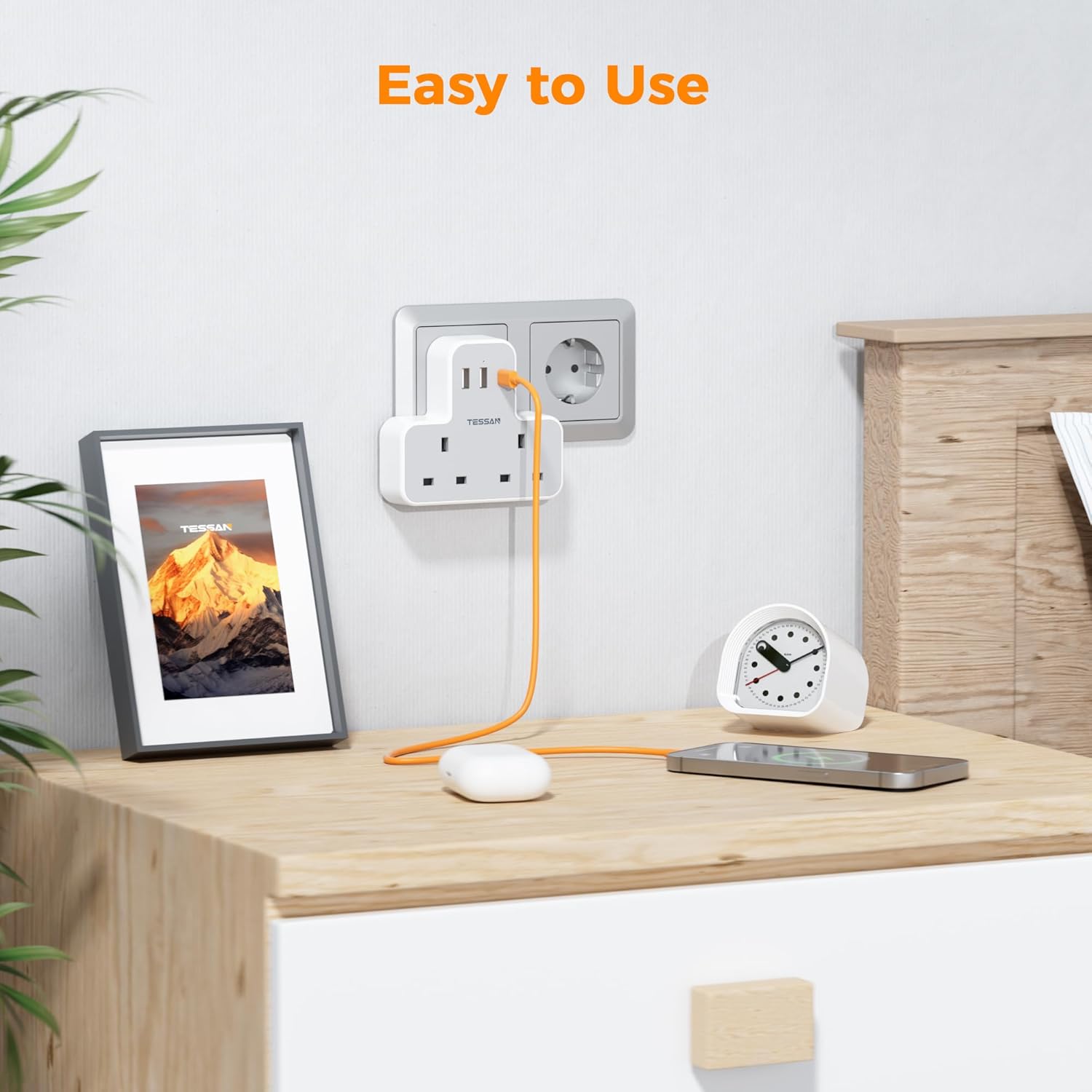 TESSAN 5-in-1 UK to Europe Adapter with USB-C