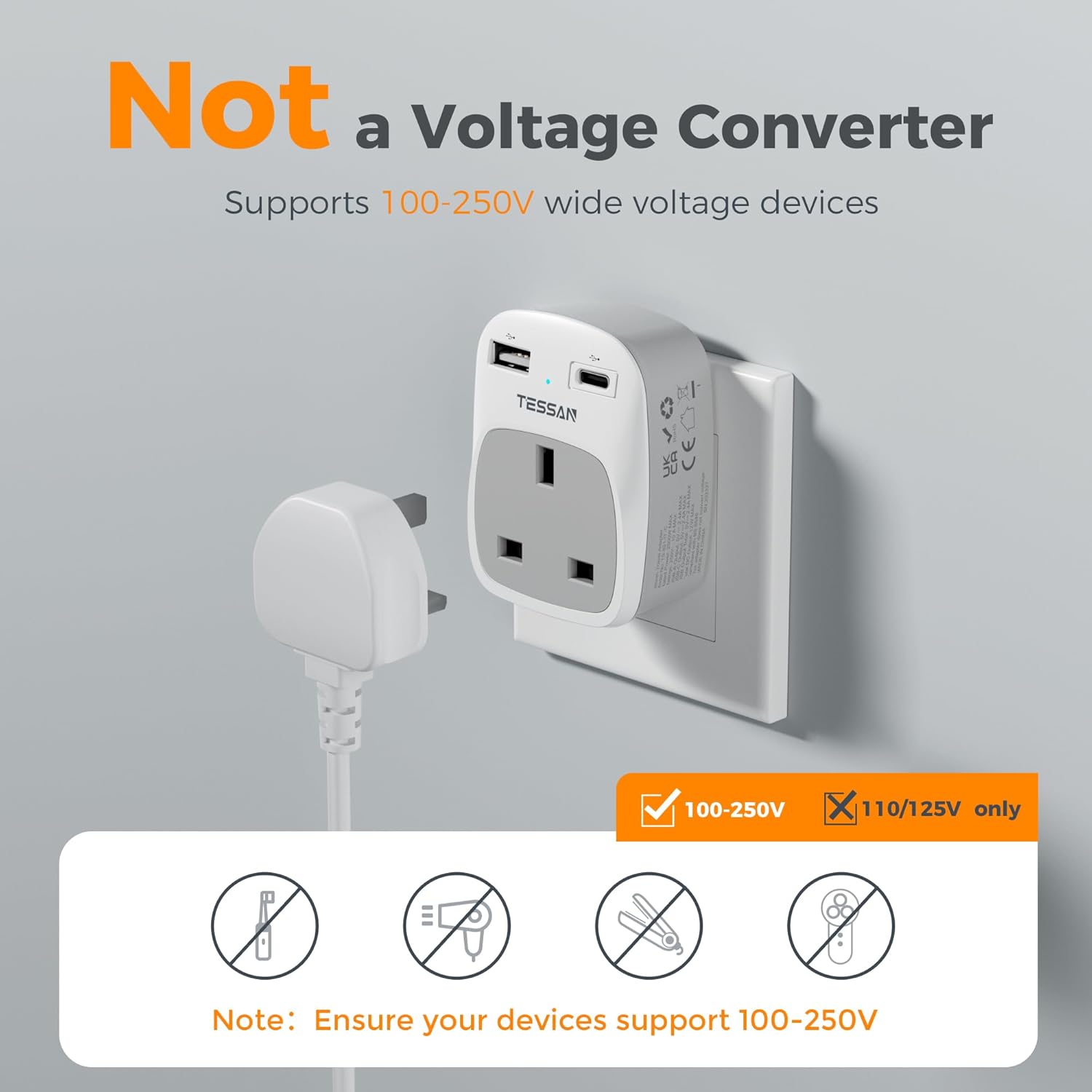 TESSAN 4-in-1 UK to Italy USB-C Adapter