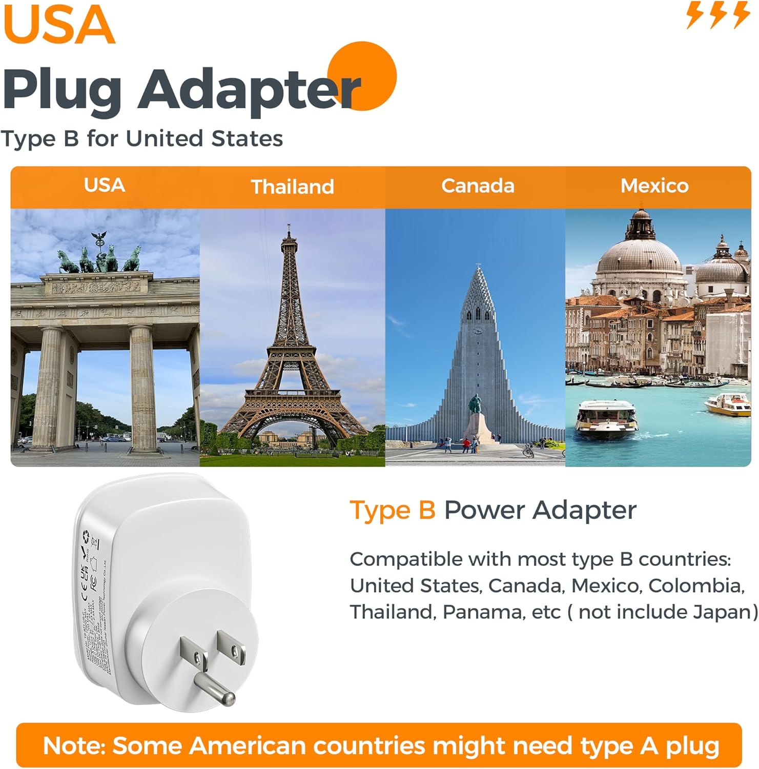 TESSAN 3-in-1 UK to US Adapter with USB