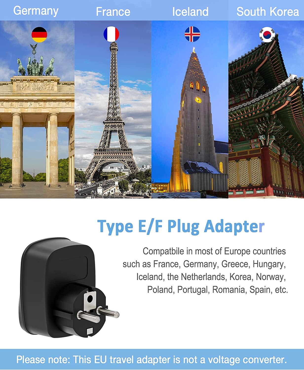 UK To European Travel Adapter with 2 USB Ports