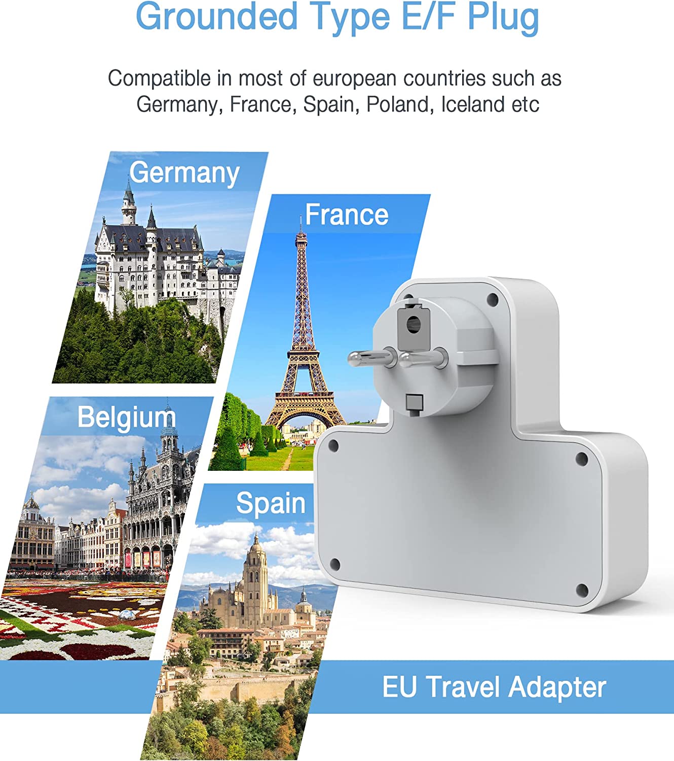 UK to European Plug Adapter with 3 USB