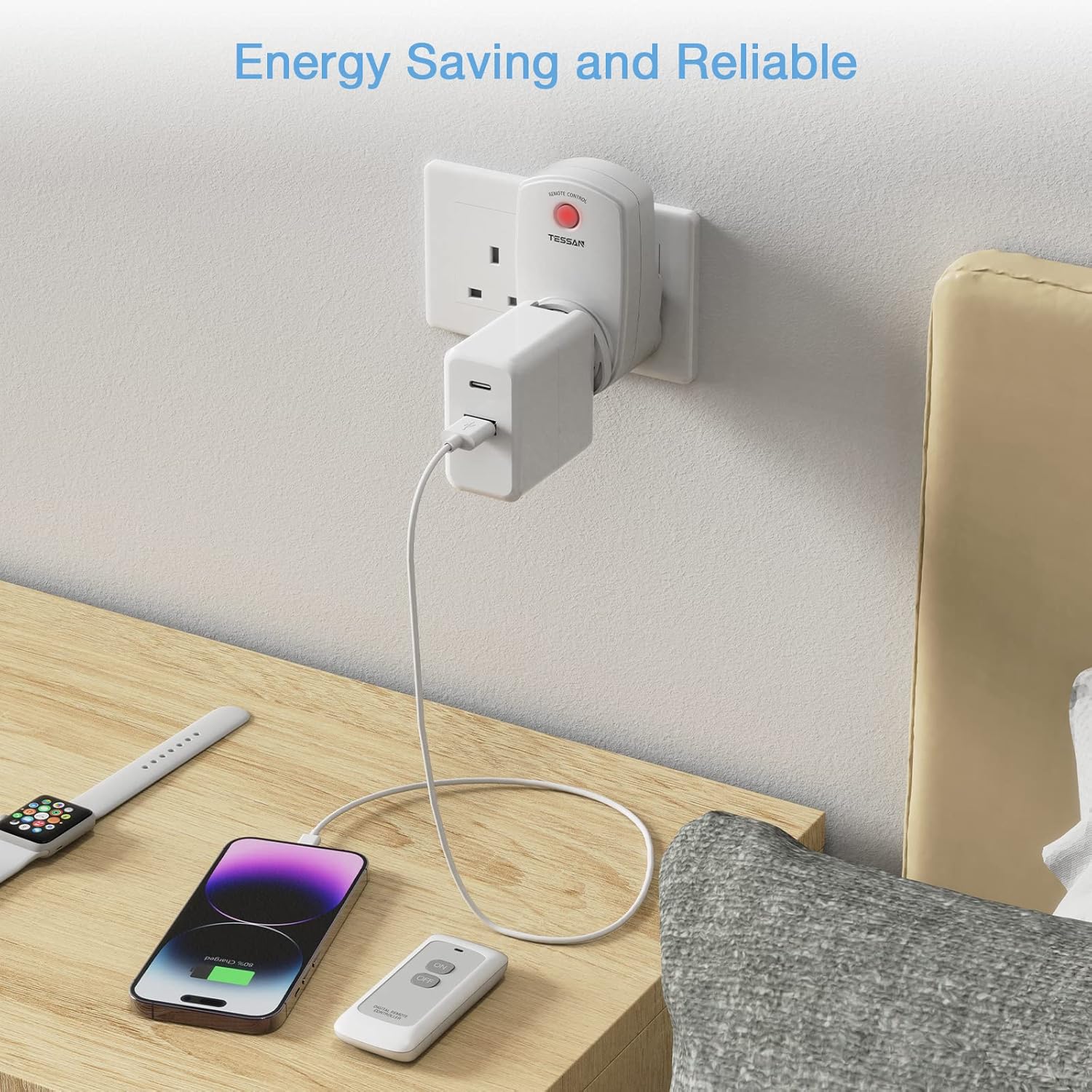 TESSAN Remote Control UK Plug Socket 2 Pack