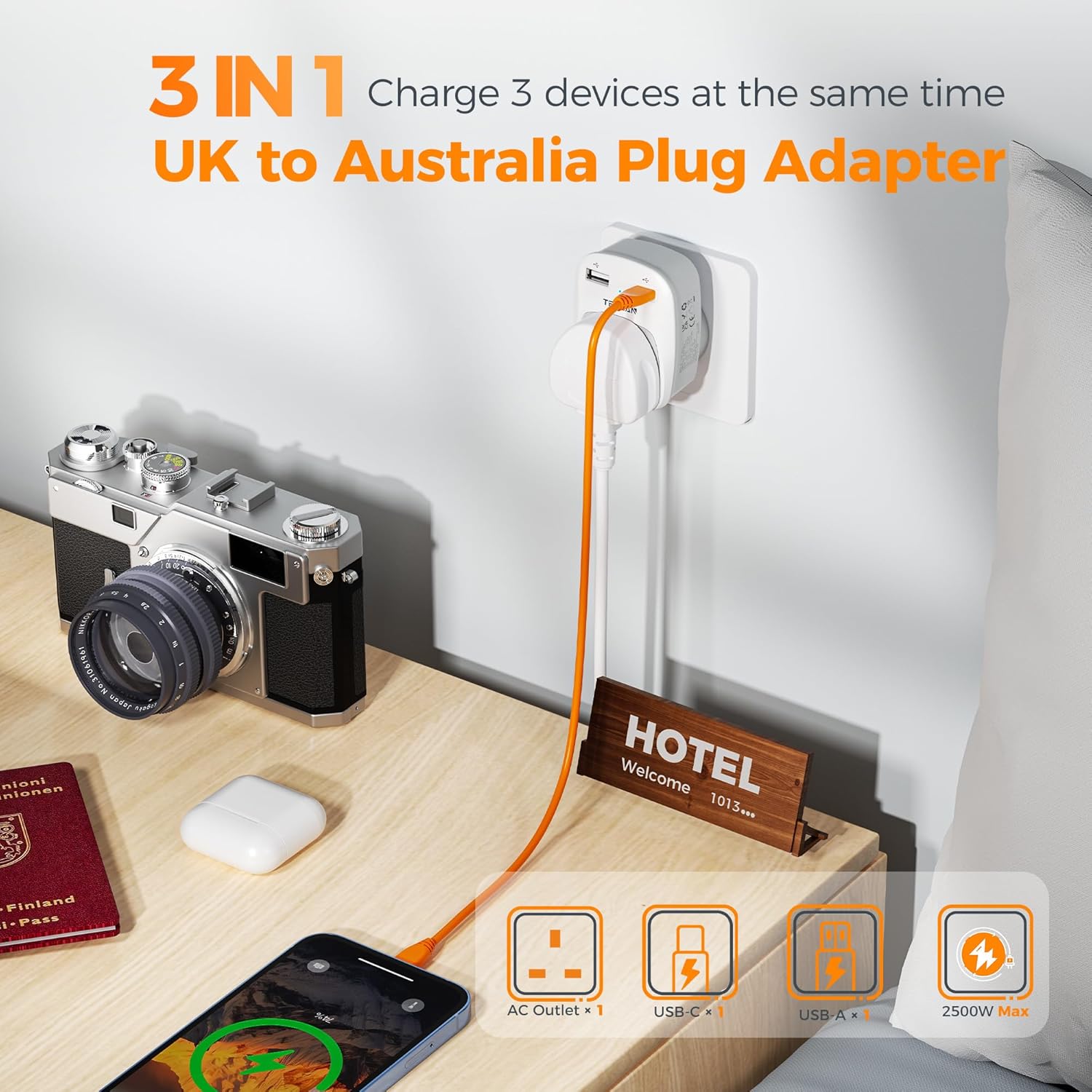 TESSAN UK to Australia Plug Adapter with USB