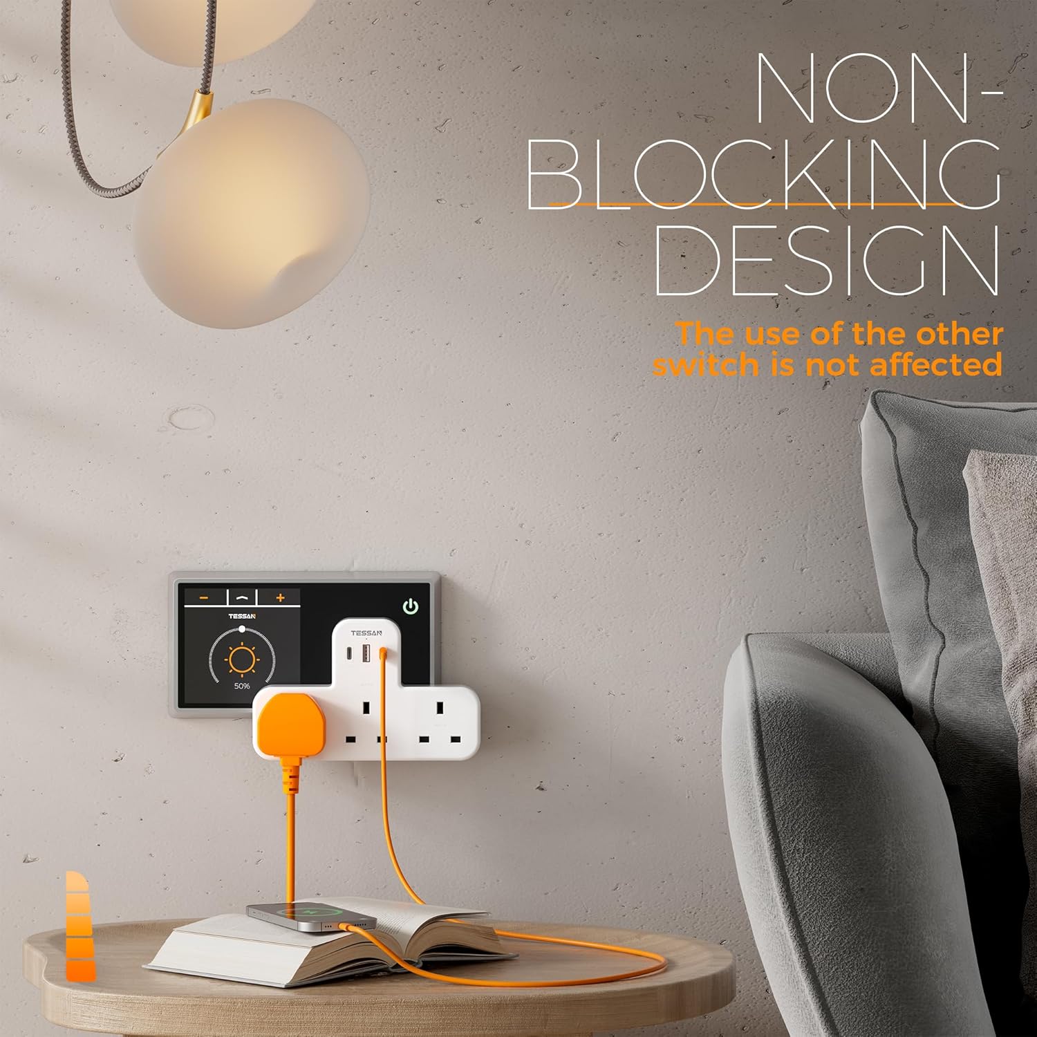TESSAN UK Plug Extension Socket with 3 USB