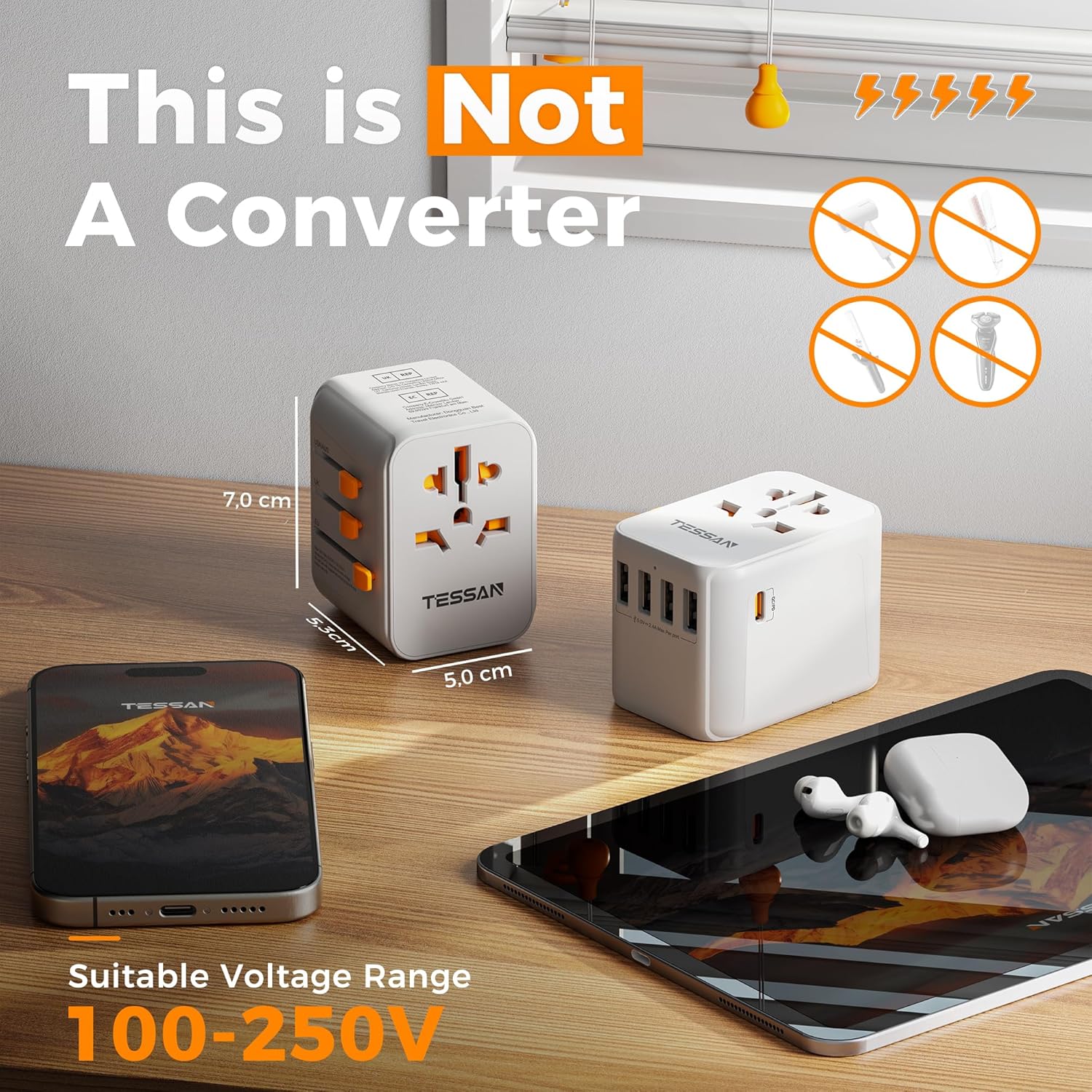 TESSAN 5-Port USB International Universal Travel Adapter